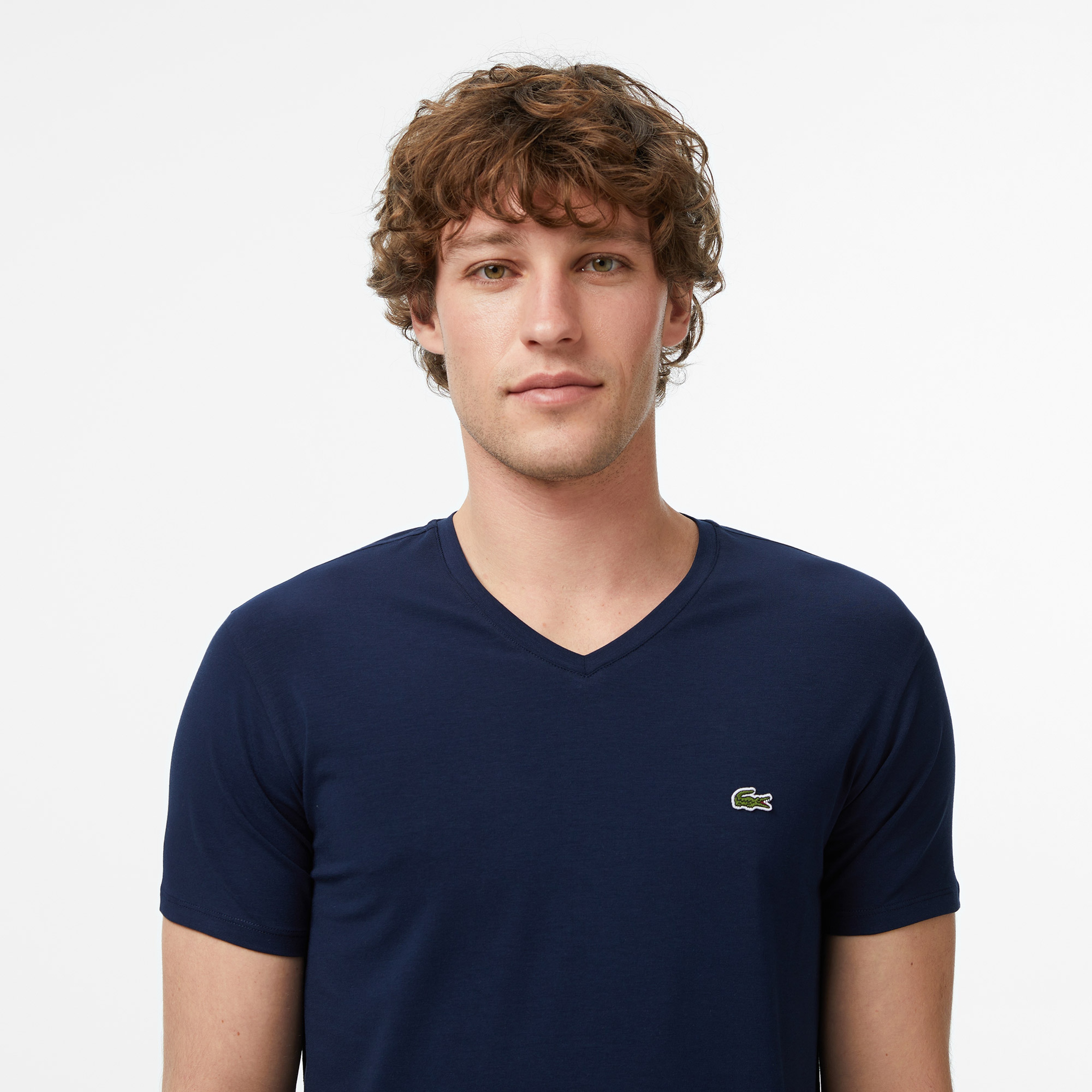 Erkek Slim Fit V yaka Lacivert T-Shirt