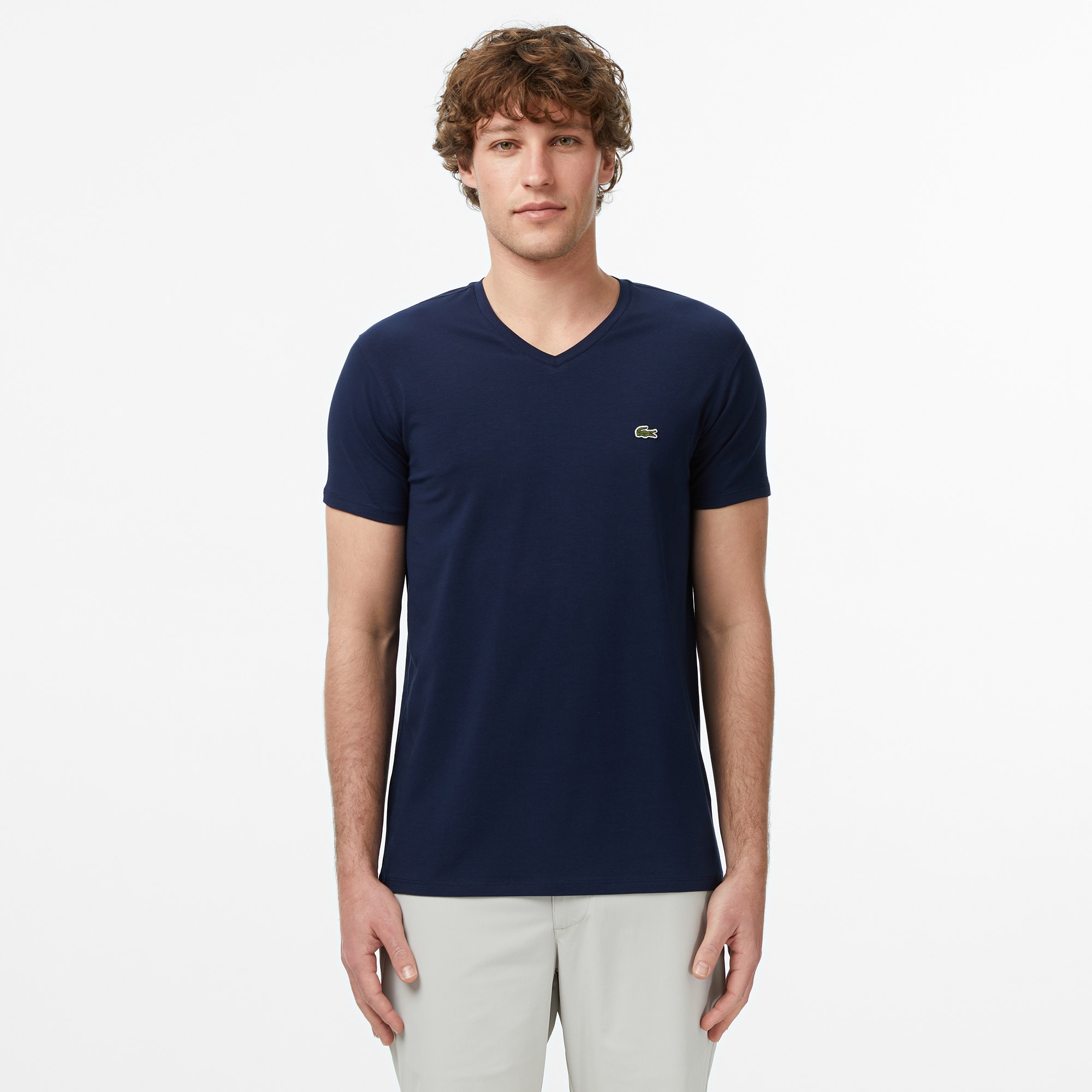 Erkek Slim Fit V Yaka Lacivert T-Shirt