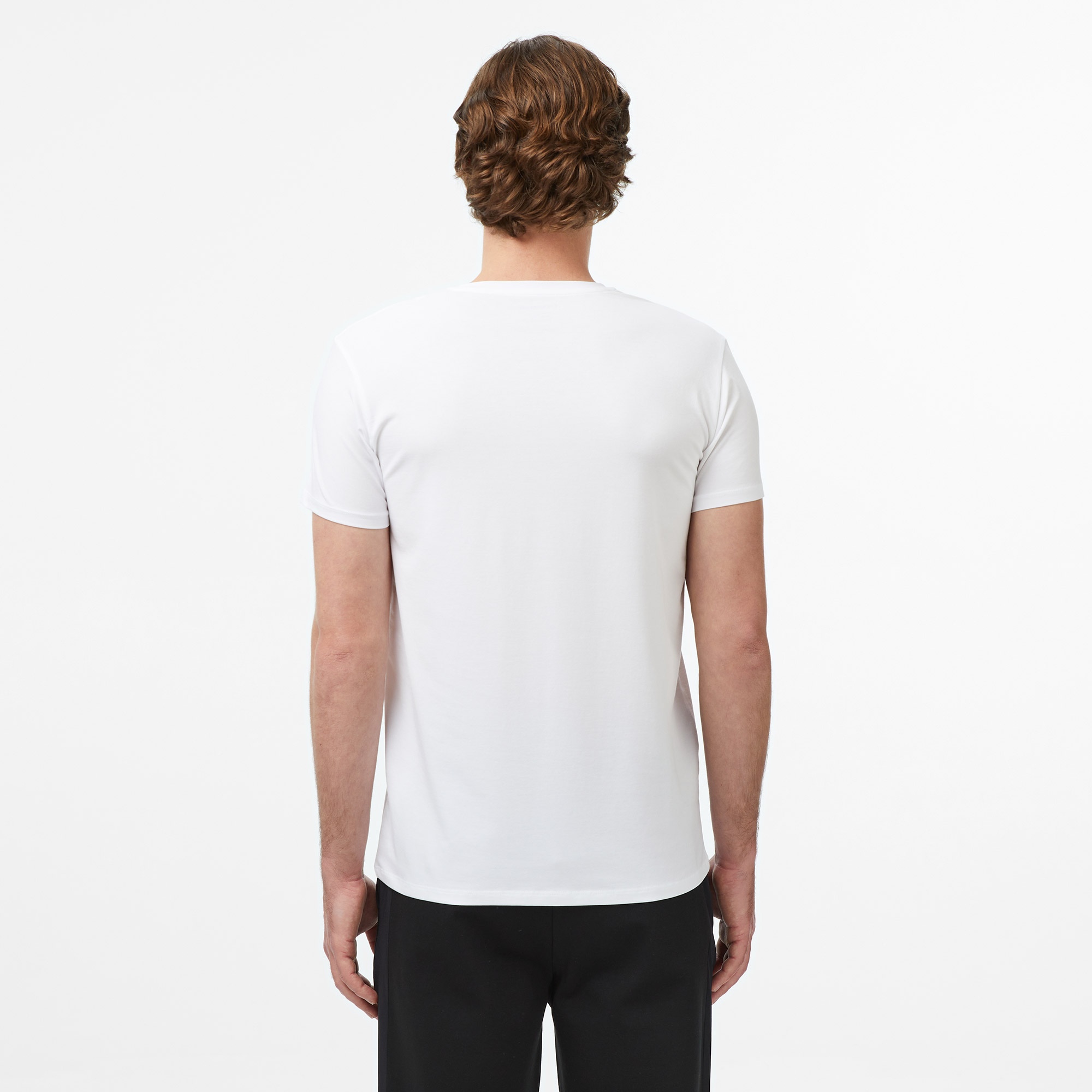 Erkek Slim Fit V Yaka Beyaz T-Shirt