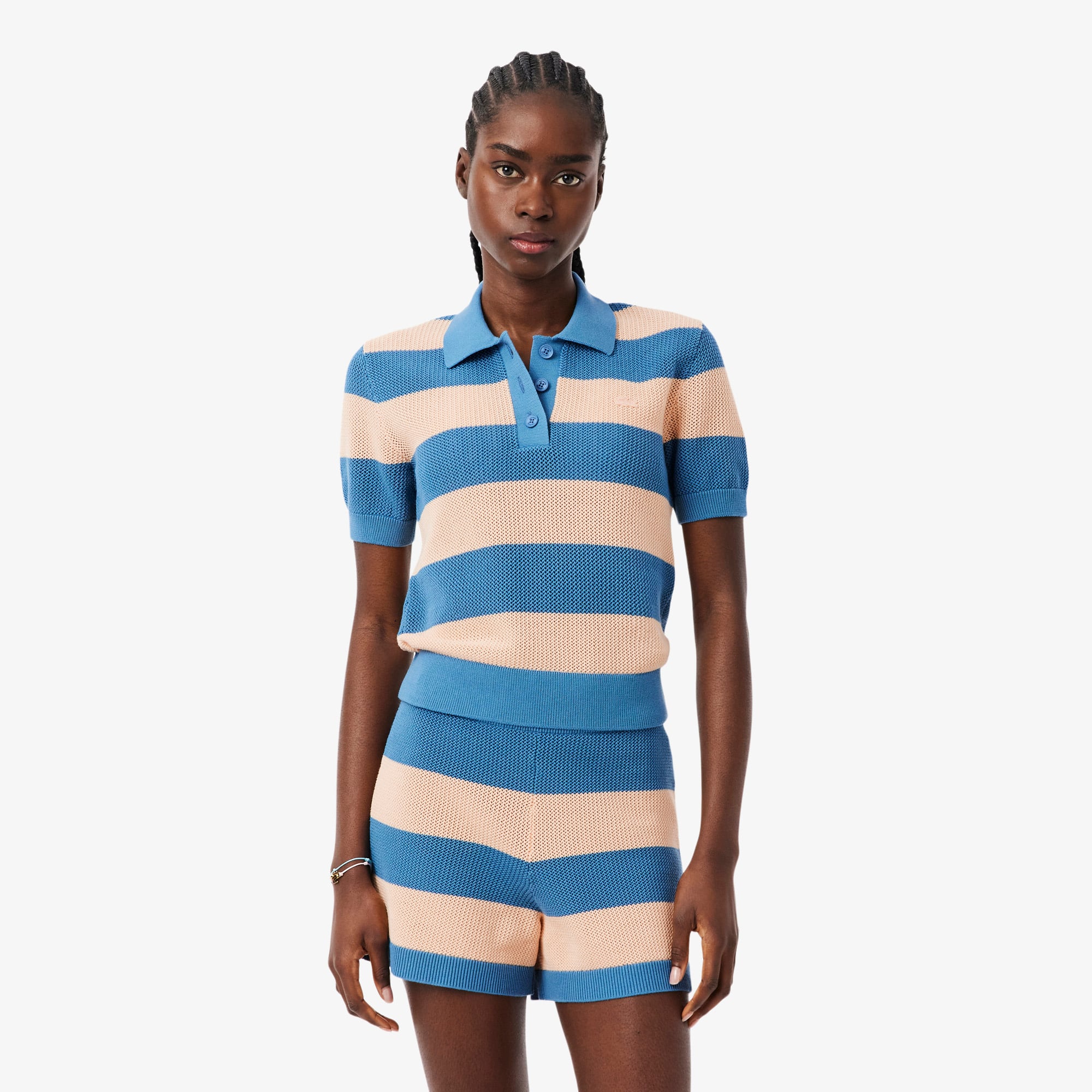 Kadın Regular Fit Kısa Kollu Polo Yaka Çizgili Mavi Bluz AF9847 Kadın Regular Fit Kısa Kollu Polo Yaka Çizgili Mavi Bluz AF9847