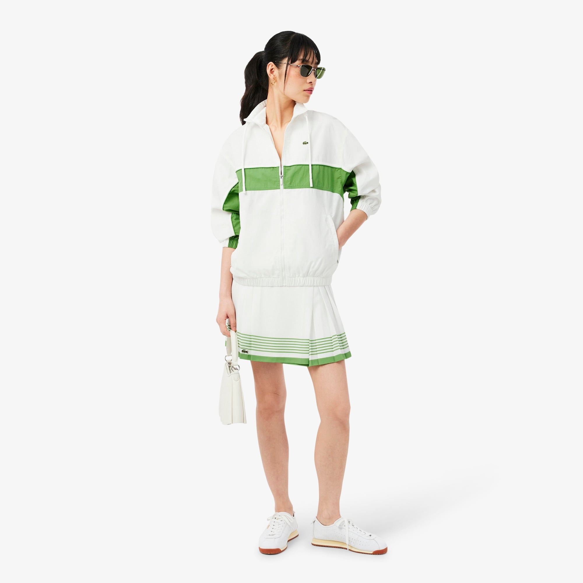 Kadın Relaxed Fit Dik Yaka Renk Bloklu Beyaz Ceket