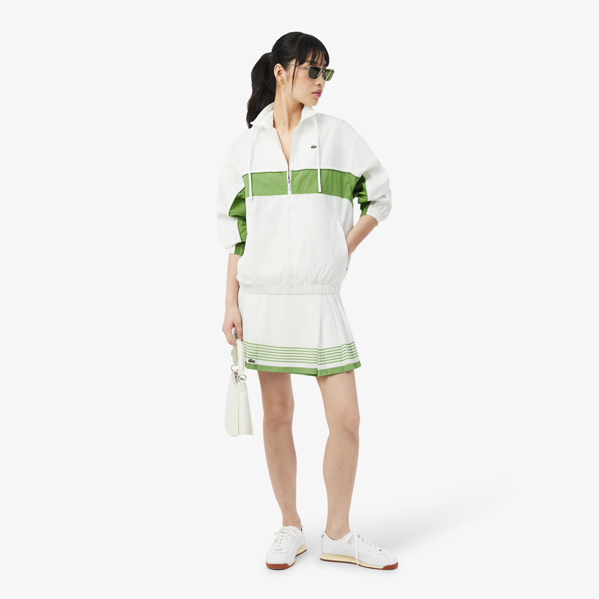 Kadın Relaxed Fit Dik Yaka Renk Bloklu Beyaz Ceket