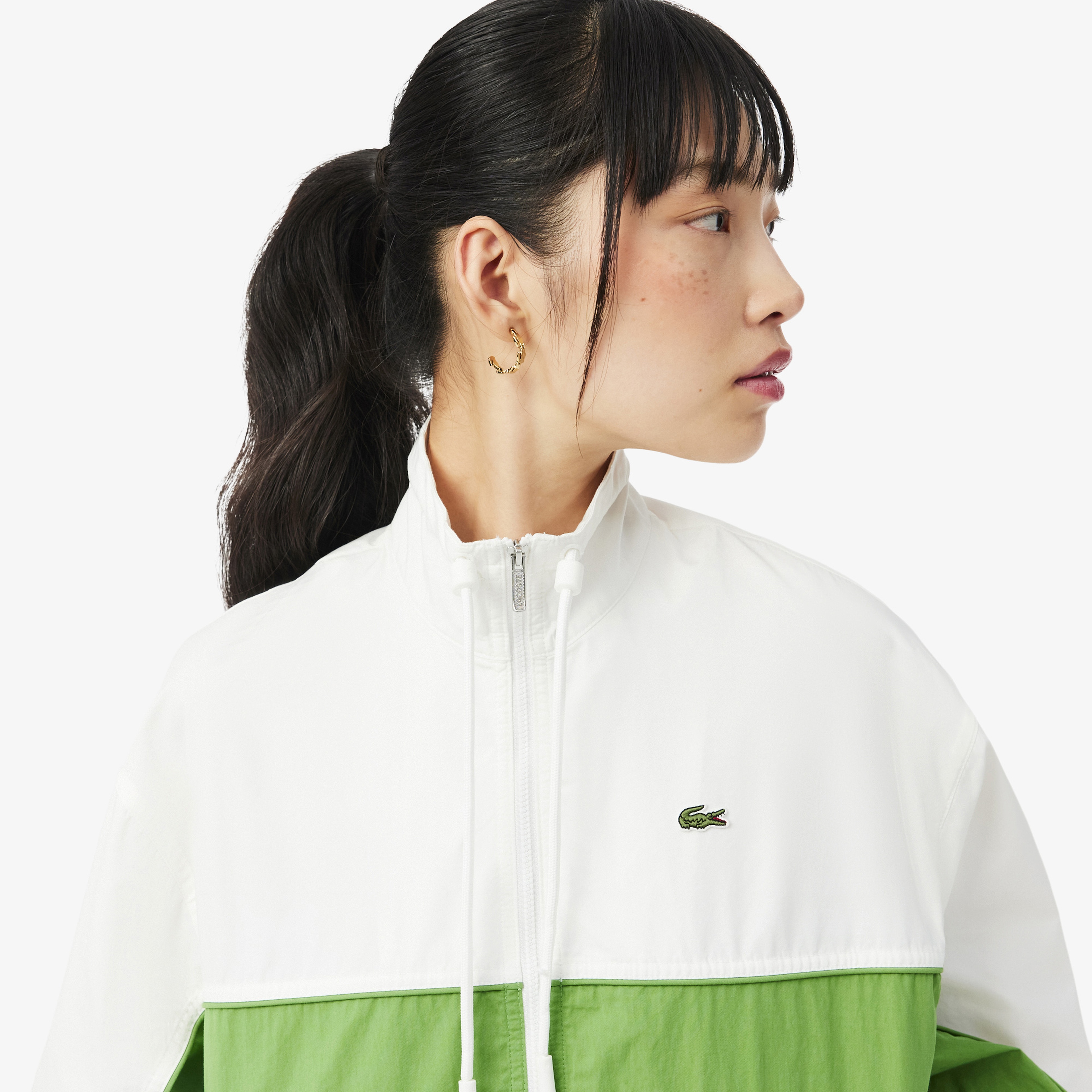 Kadın Relaxed Fit Dik Yaka Renk Bloklu Beyaz Ceket