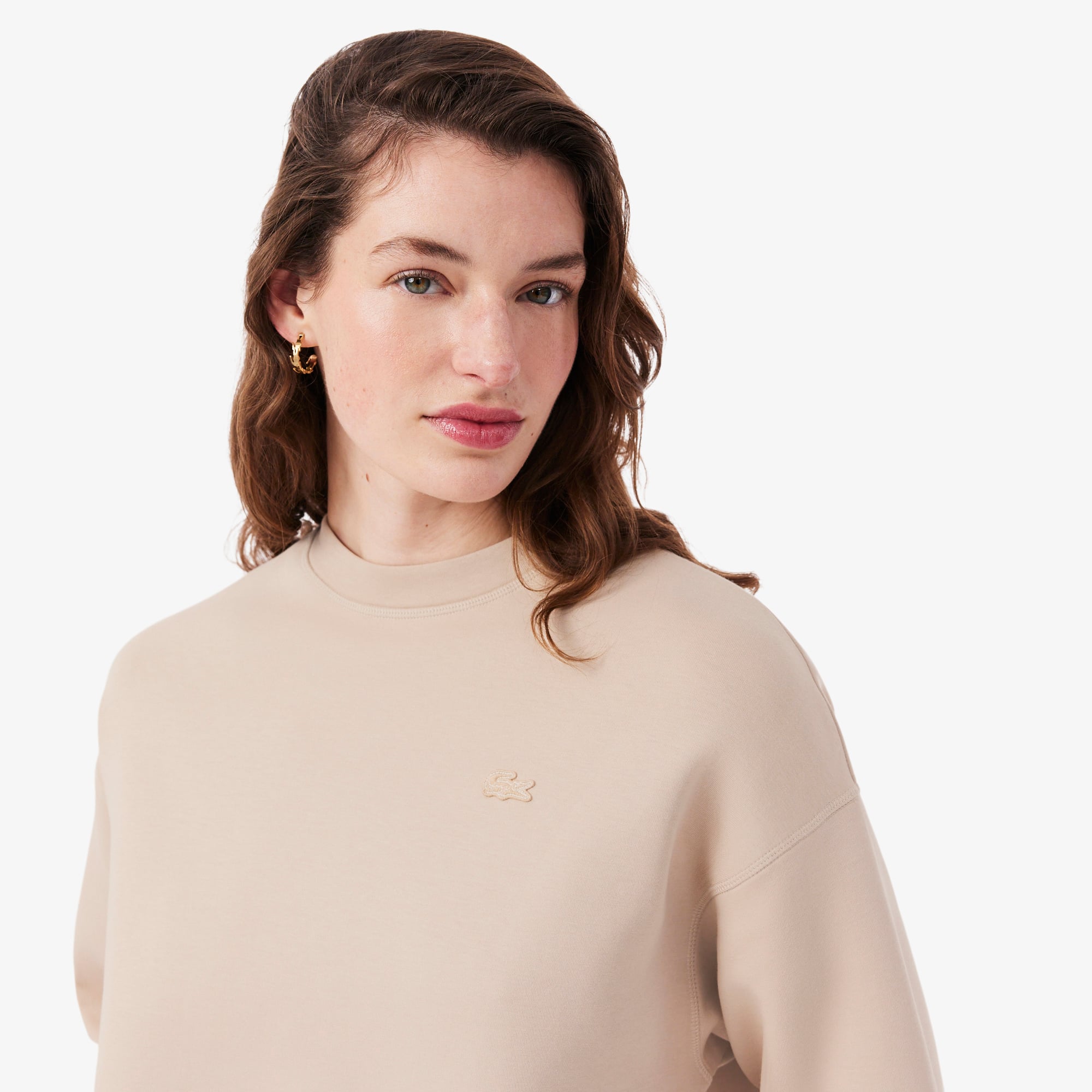Lacoste Kadın Oversize Fit Bisiklet Yaka Bej Sweatshirt görsel 2