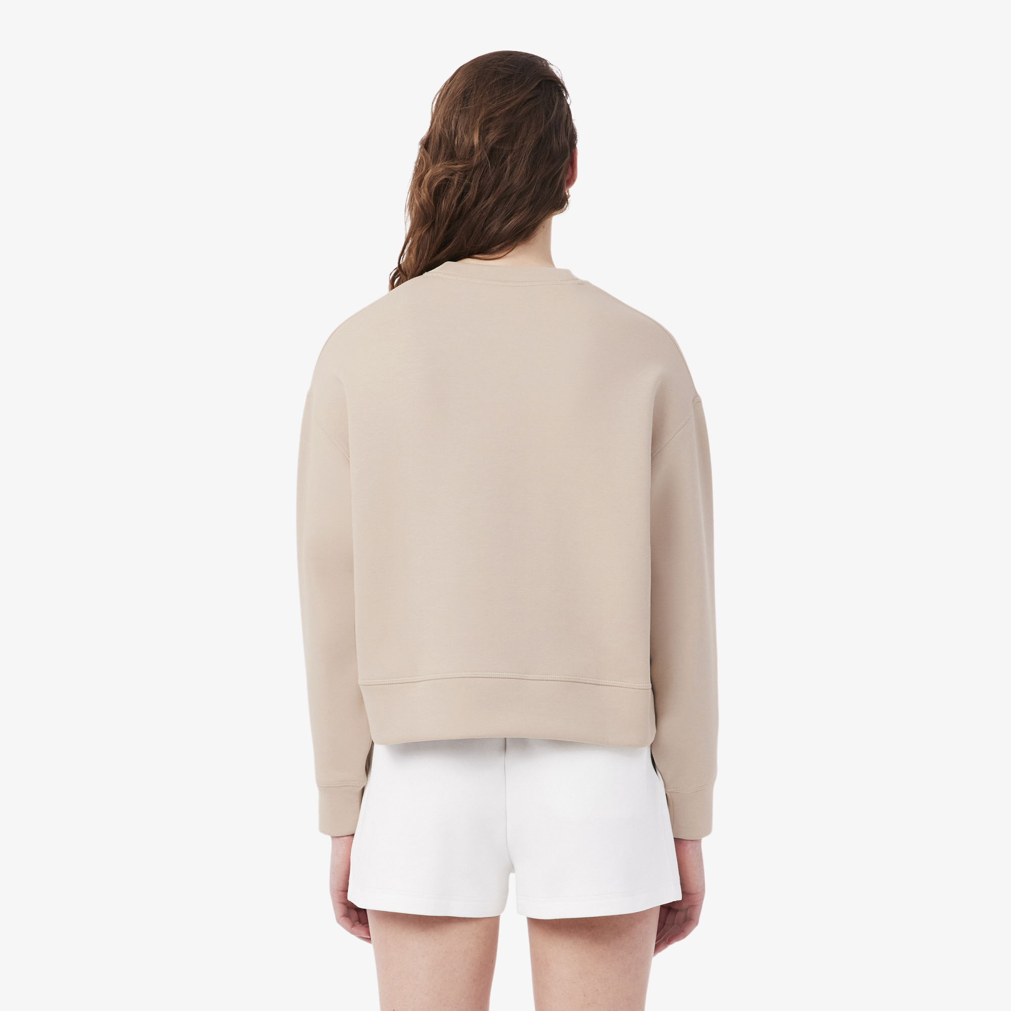 Lacoste Kadın Oversize Fit Bisiklet Yaka Bej Sweatshirt görsel 3