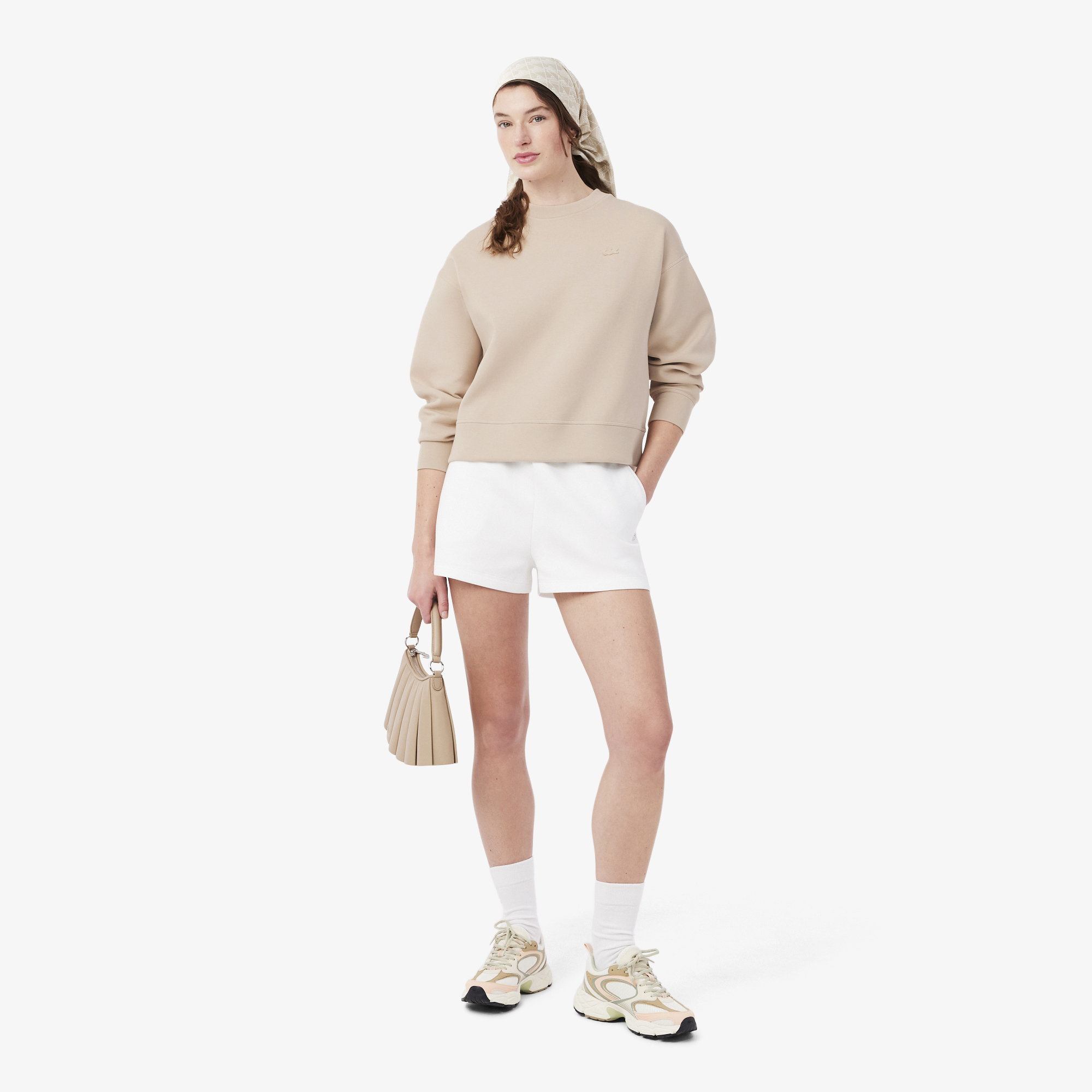 Lacoste Kadın Oversize Fit Bisiklet Yaka Bej Sweatshirt görsel 4