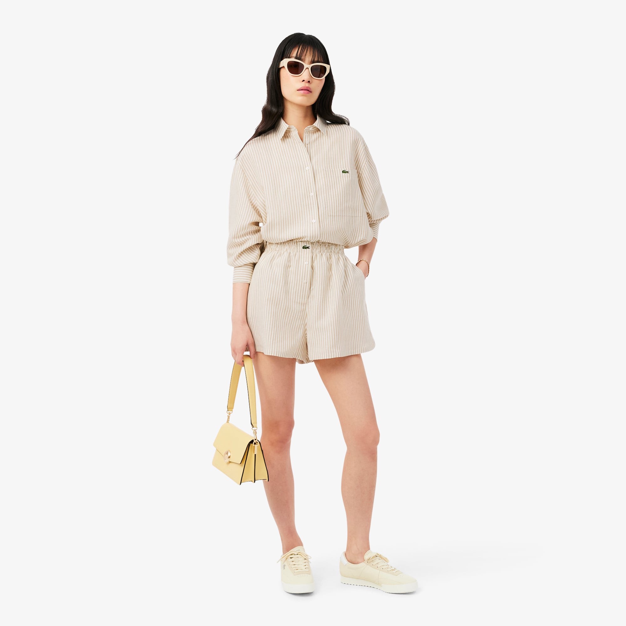Lacoste Kadın Oversize Fit Krem Şort görsel 4