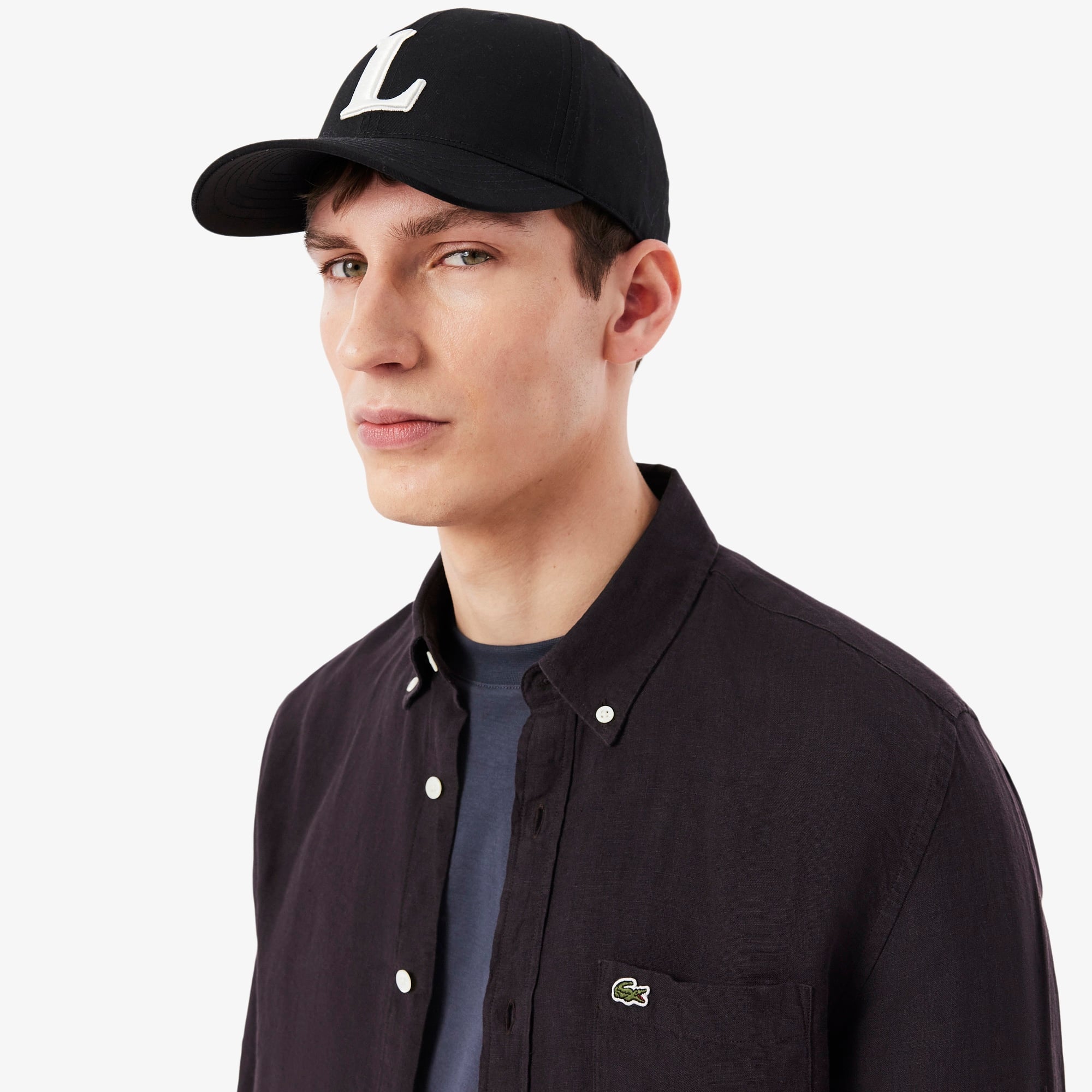 Erkek Regular Fit Düğmeli Yaka Keten Koyu Kahverengi Gömlek