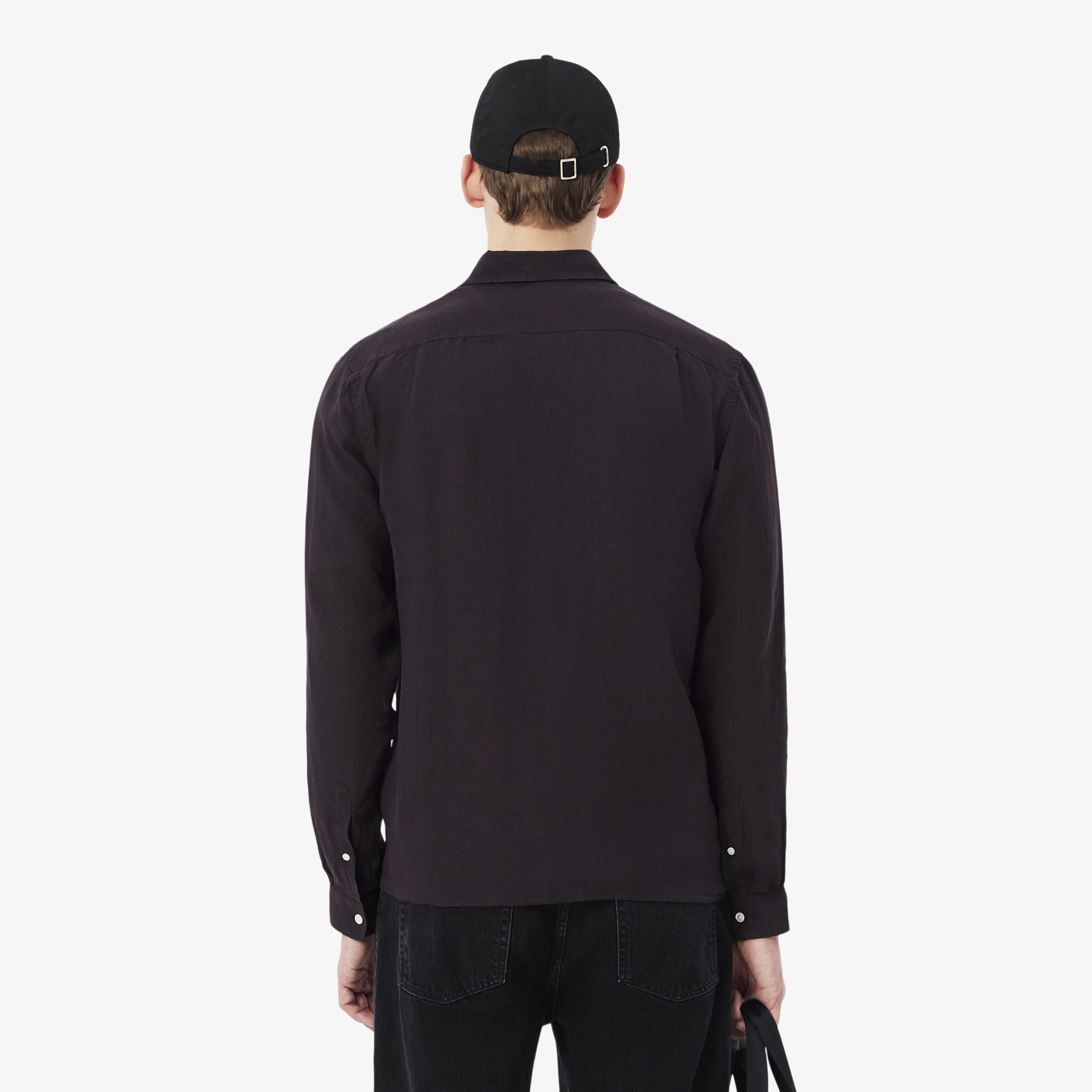 Lacoste Erkek Regular Fit Düğmeli Yaka Keten Koyu Kahverengi Gömlek görsel 3