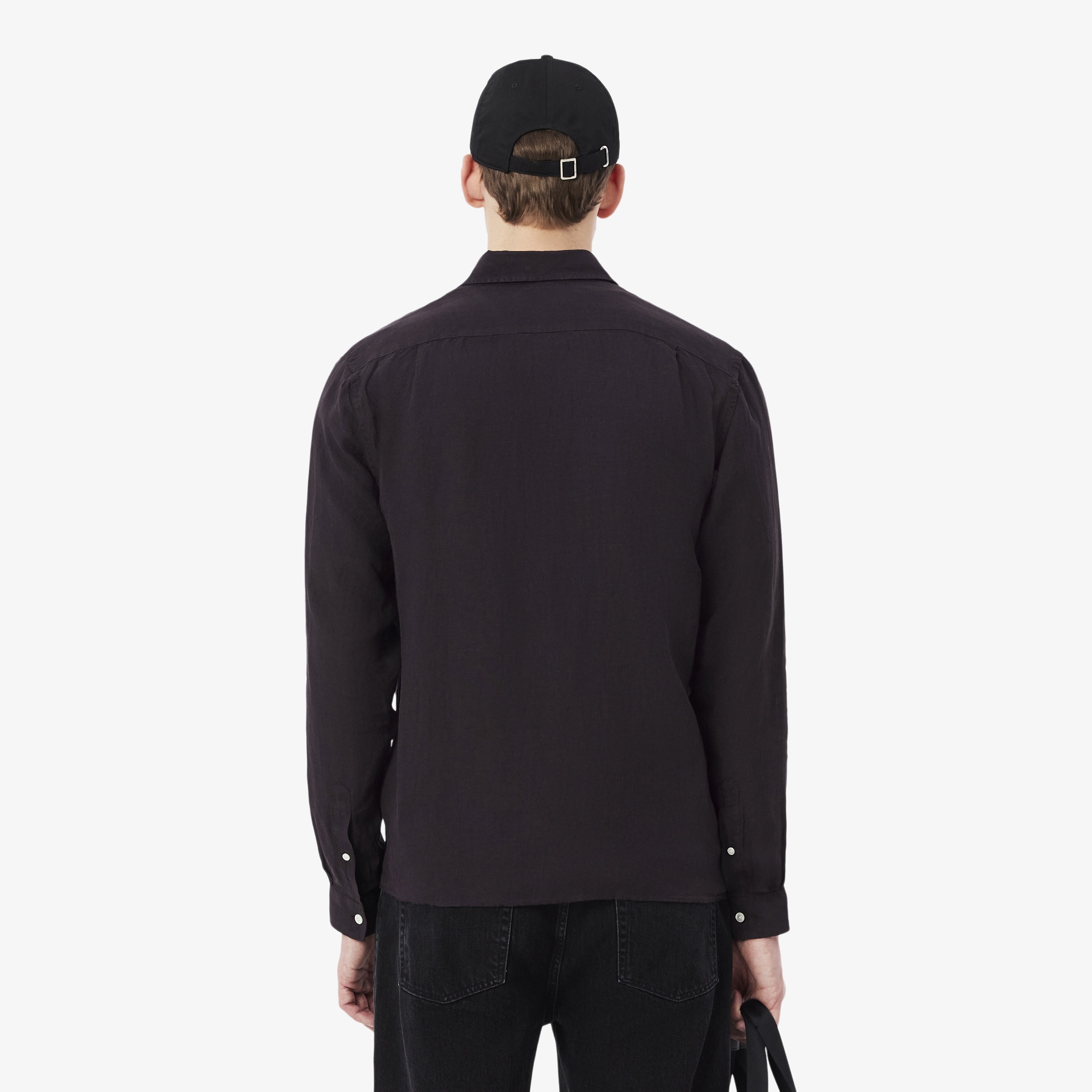 Erkek Regular Fit Düğmeli Yaka Keten Koyu Kahverengi Gömlek