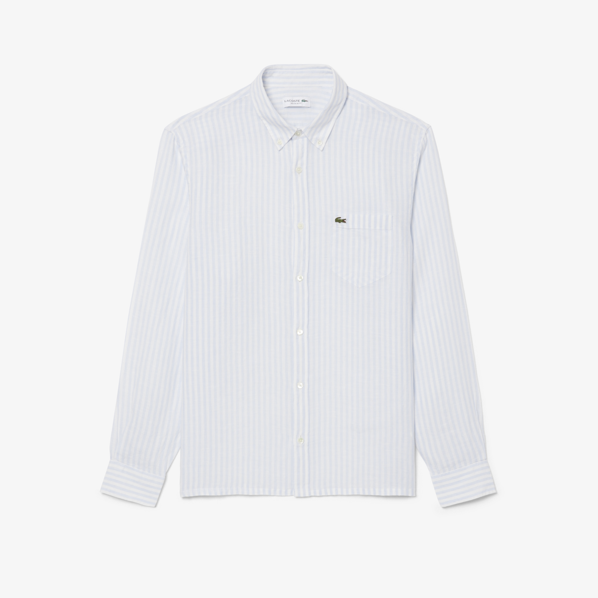 Lacoste Erkek Regular Fit Düğmeli Yaka Çizgili Keten Mavi Gömlek görsel 5