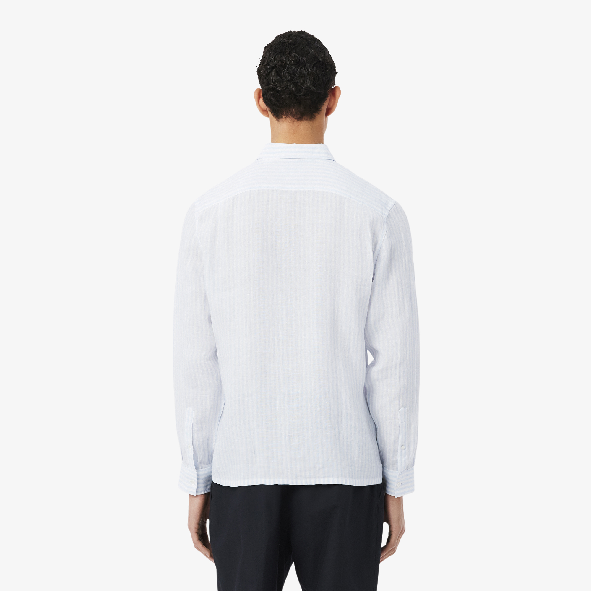 Lacoste Erkek Regular Fit Düğmeli Yaka Çizgili Keten Mavi Gömlek görsel 3