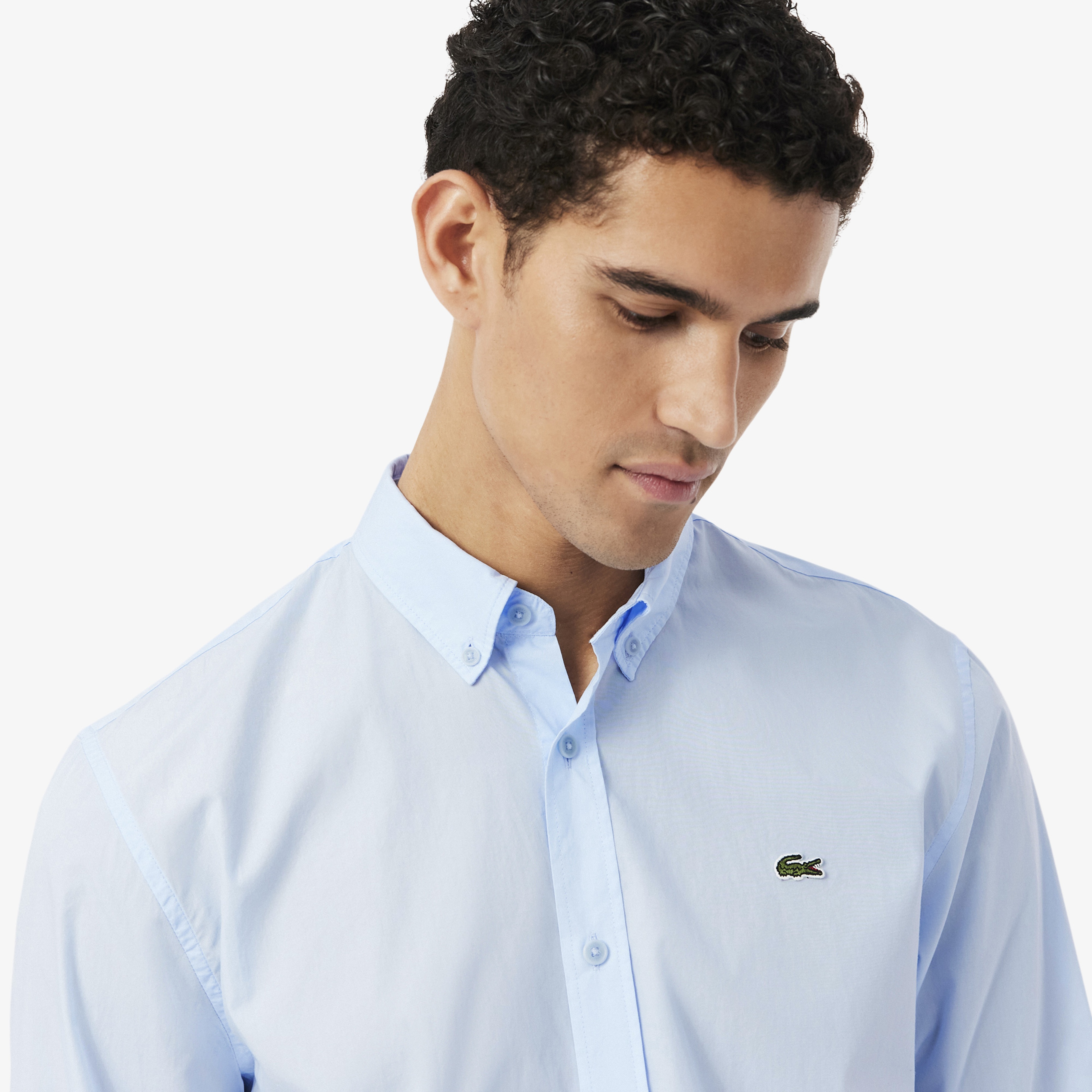 Erkek Regular Fit Düğmeli Yaka Mavi Gömlek