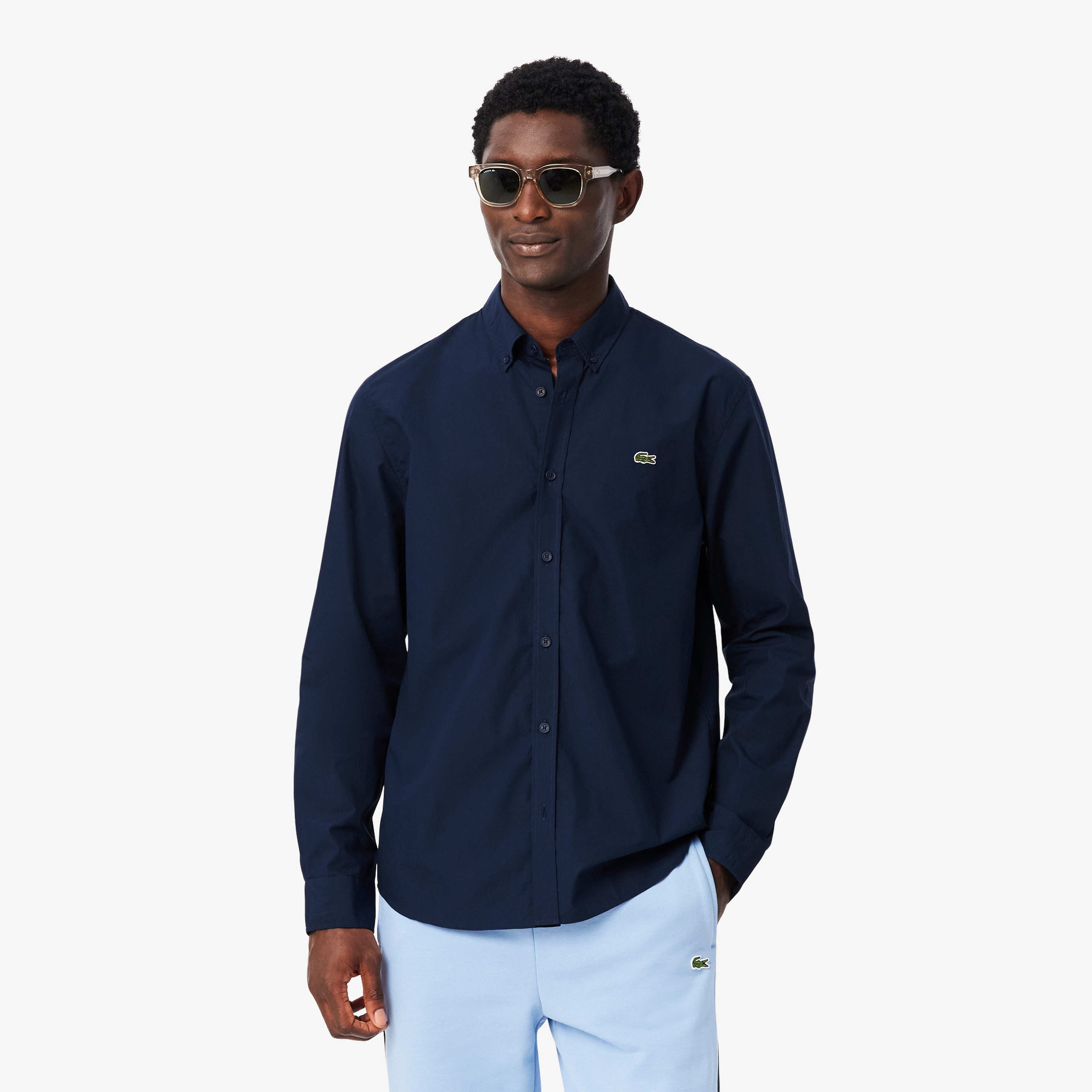 Erkek Regular Fit Düğmeli Yaka Lacivert Gömlek