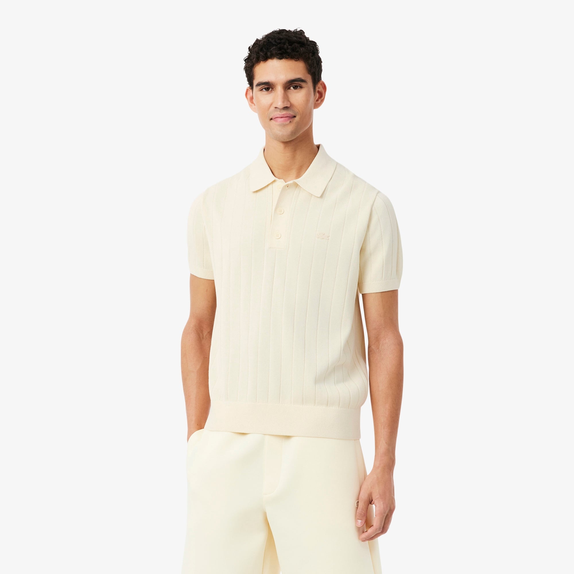 Erkek Classic Fit Kısa Kollu Polo Yaka Krem Triko