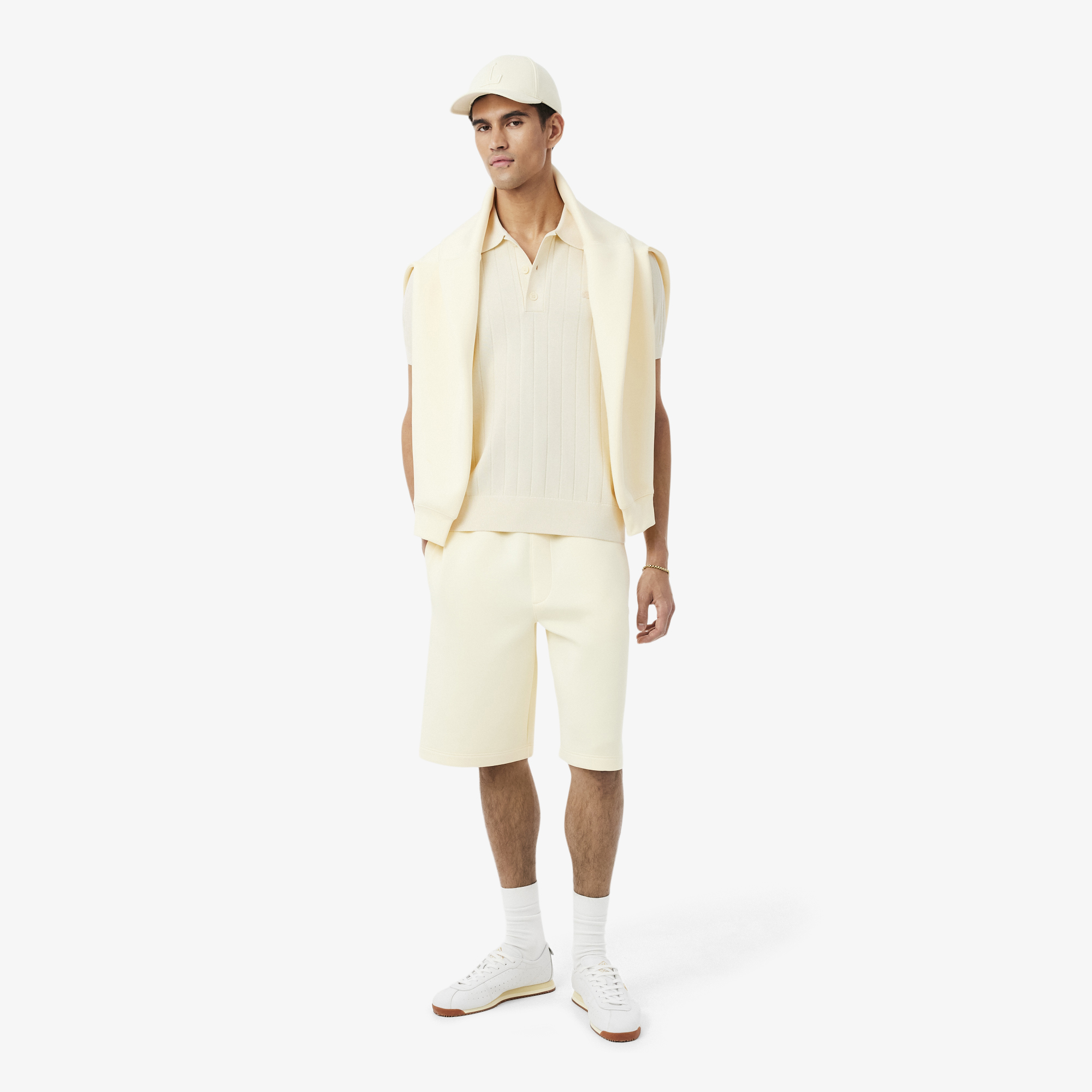 Lacoste Erkek Classic Fit Kısa Kollu Polo Yaka Krem Triko görsel 4