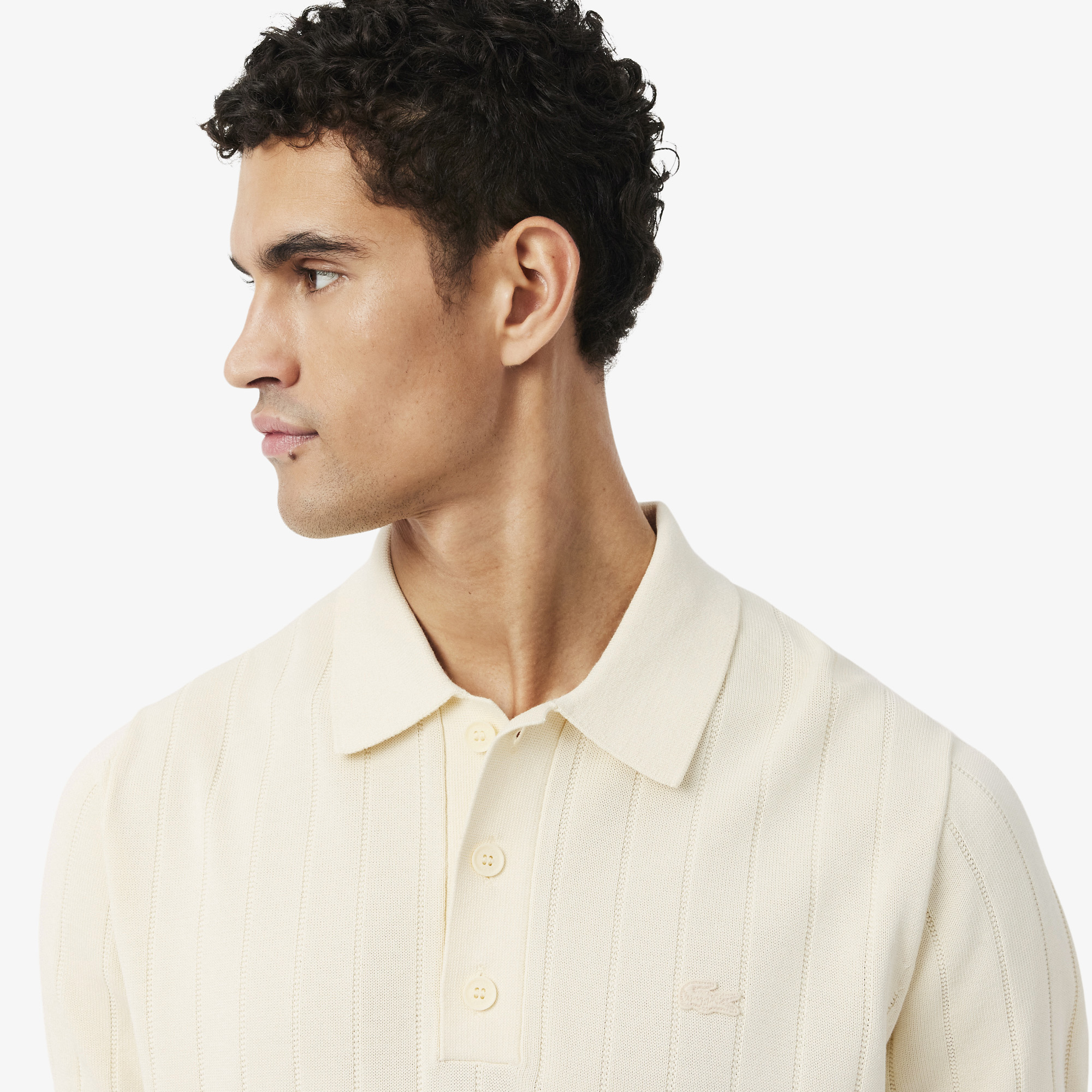 Lacoste Erkek Classic Fit Kısa Kollu Polo Yaka Krem Triko görsel 2