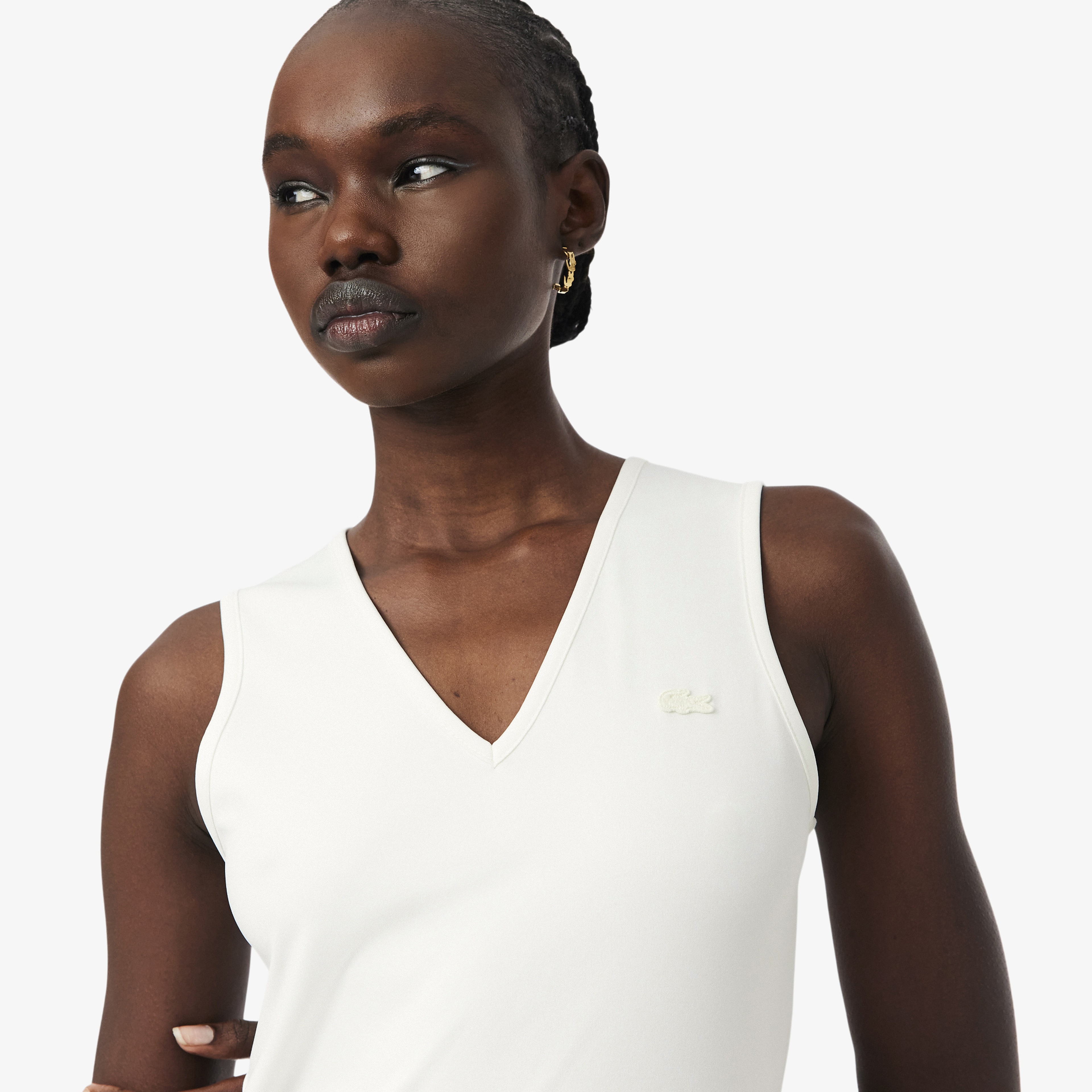 Kadın Regular Fit Kolsuz V Yaka Beyaz Elbise