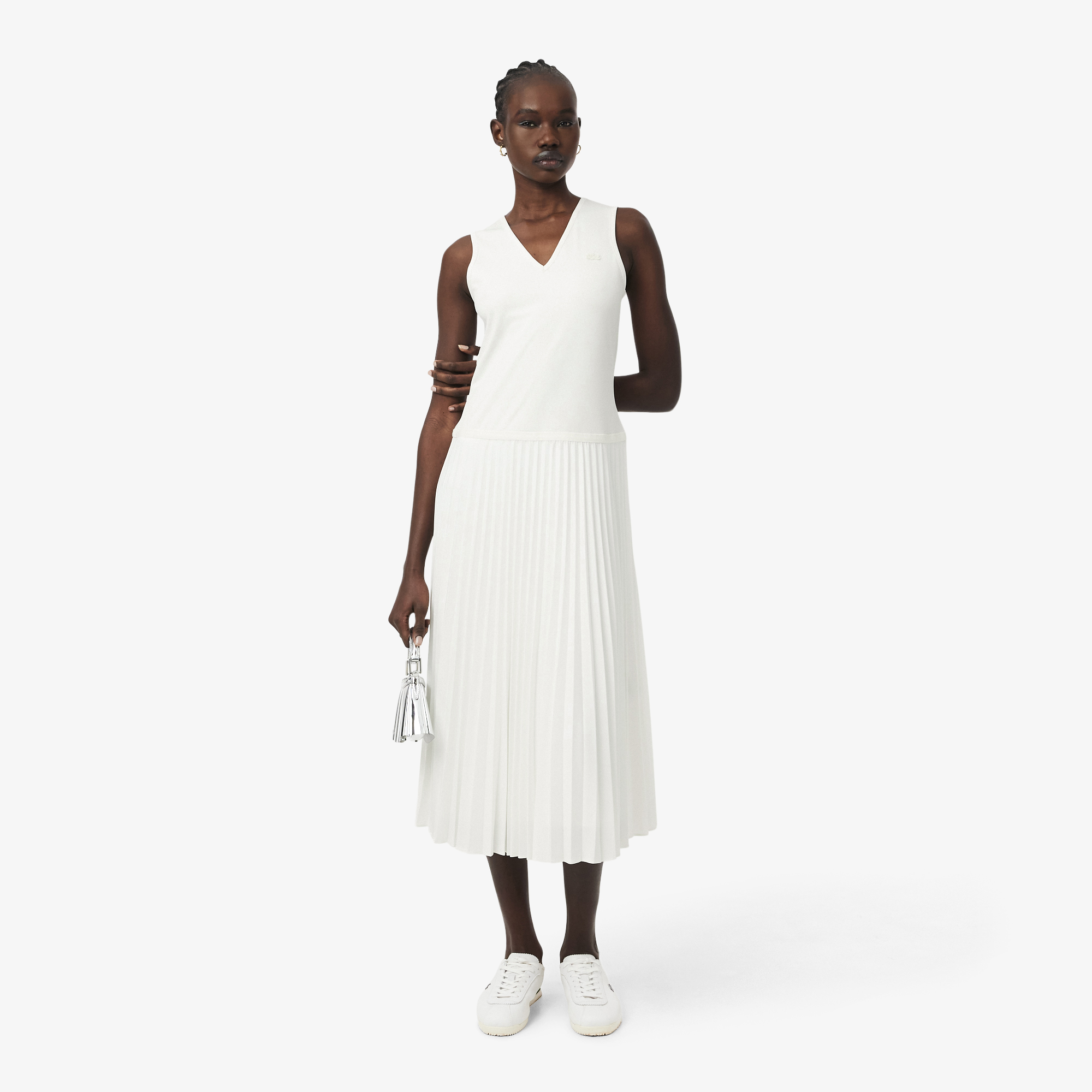 Kadın Regular Fit Kolsuz V Yaka Beyaz Elbise