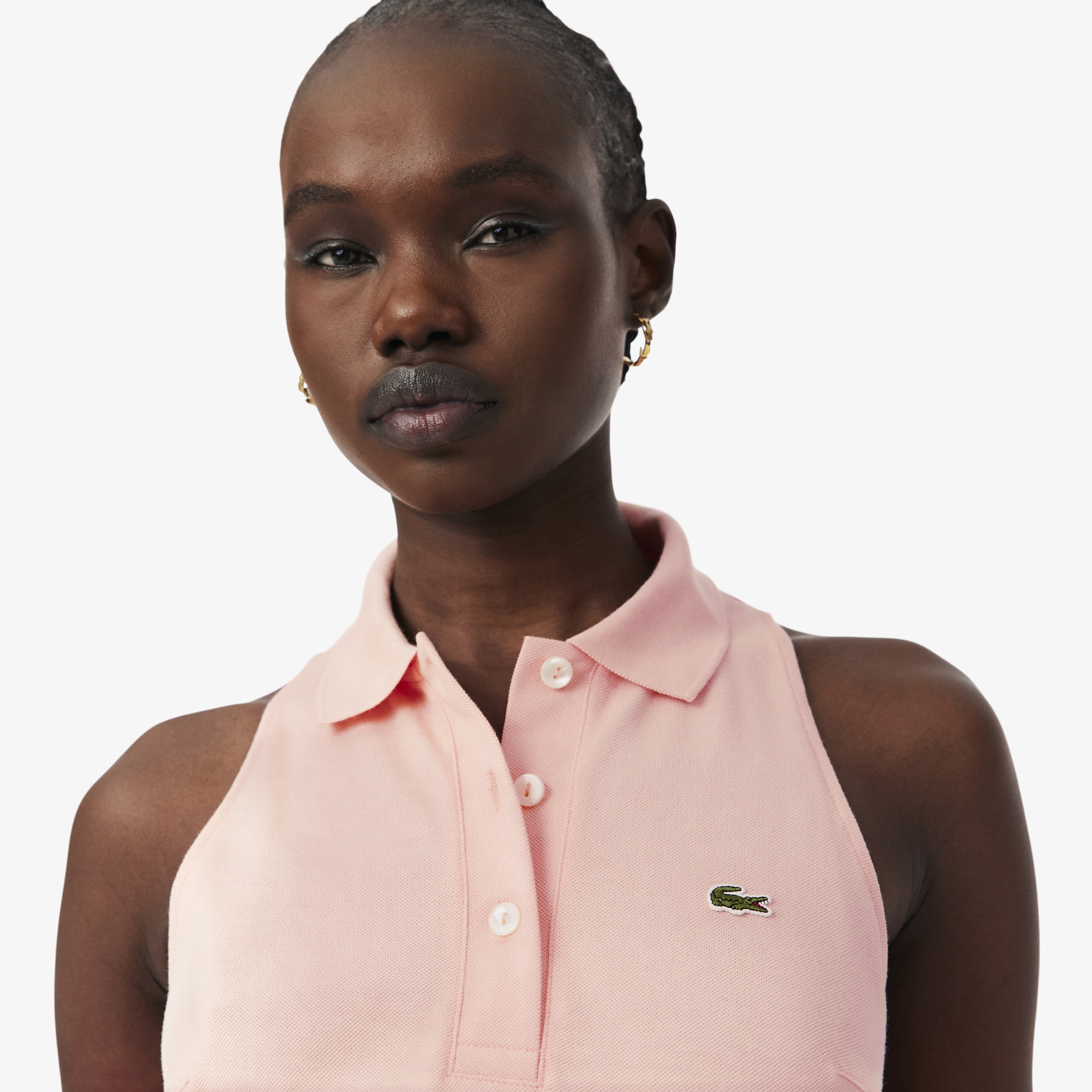 Kadın Slim Fit Kolsuz Polo Yaka Pembe Elbise