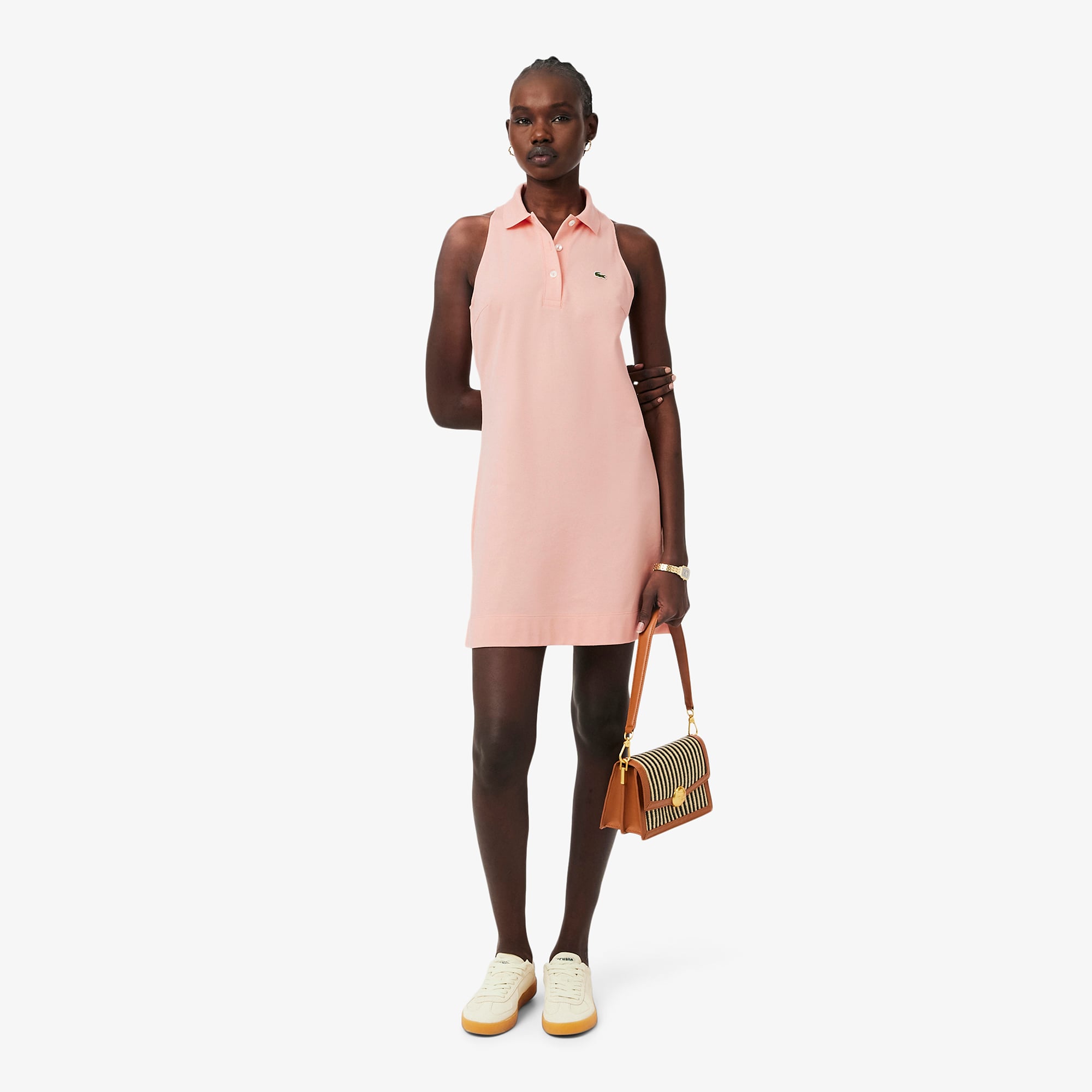 Lacoste Kadın Slim Fit Kolsuz Polo Yaka Pembe Elbise