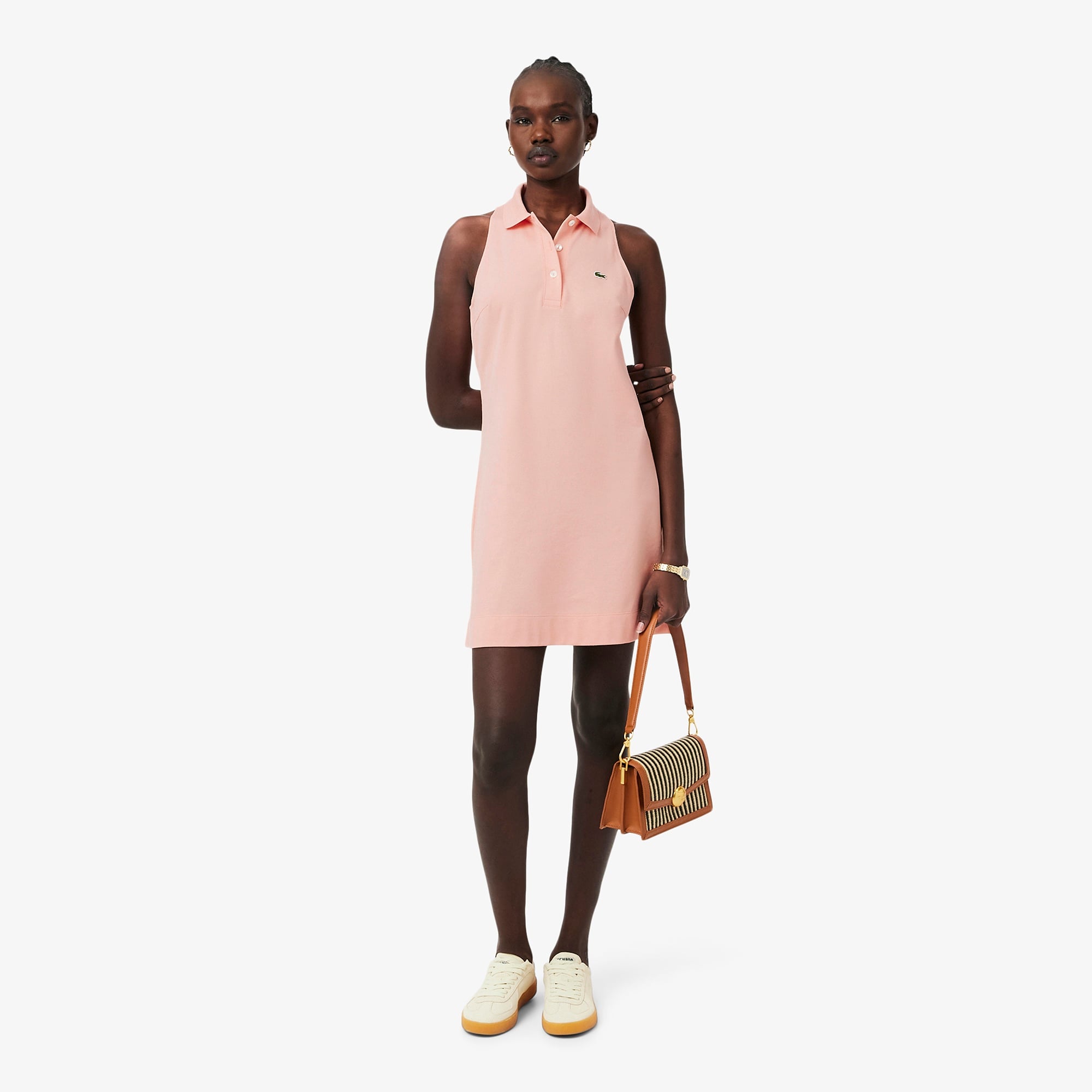 Kadın Slim Fit Kolsuz Polo Yaka Pembe Elbise