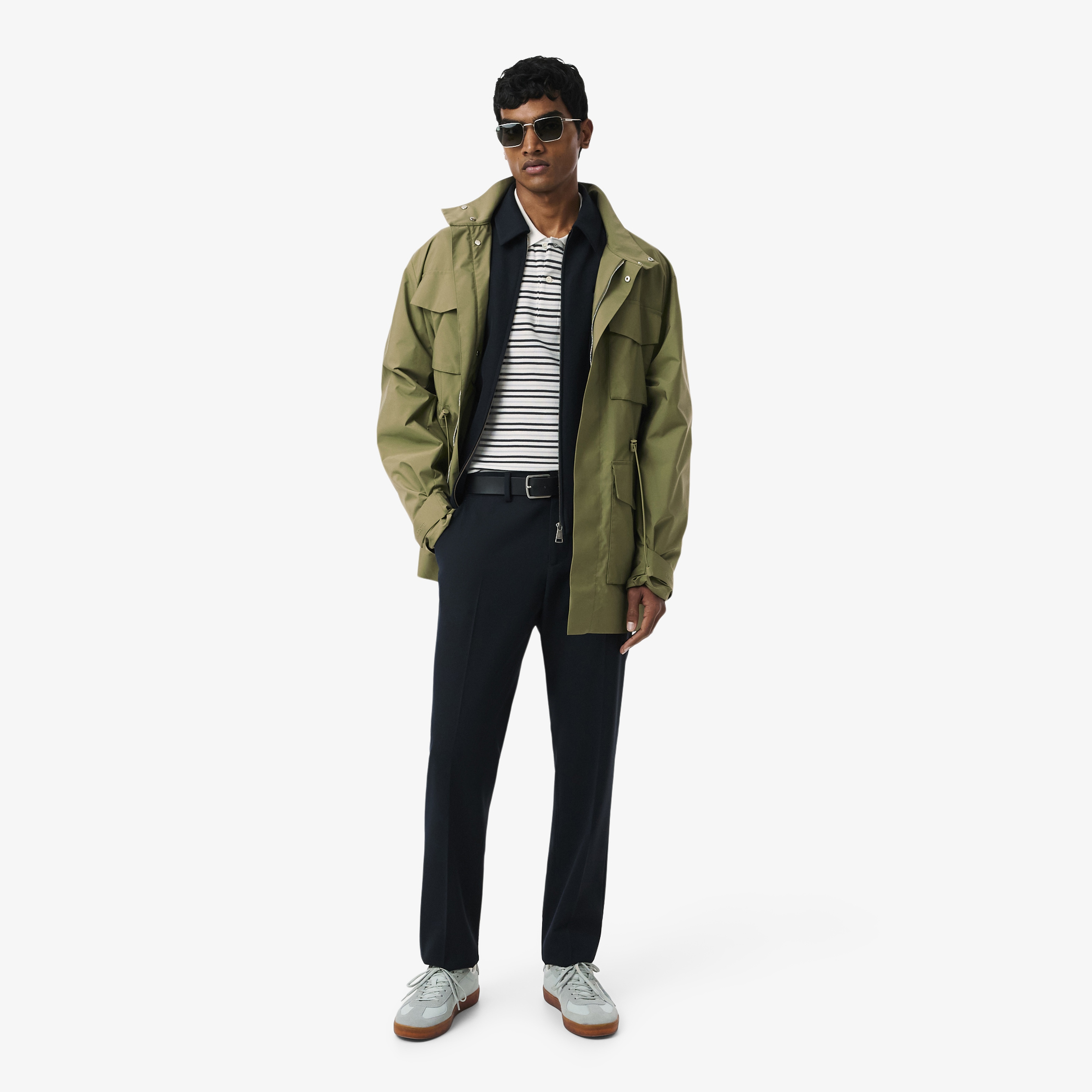 Erkek Classic Fit Çizgili Gri Polo