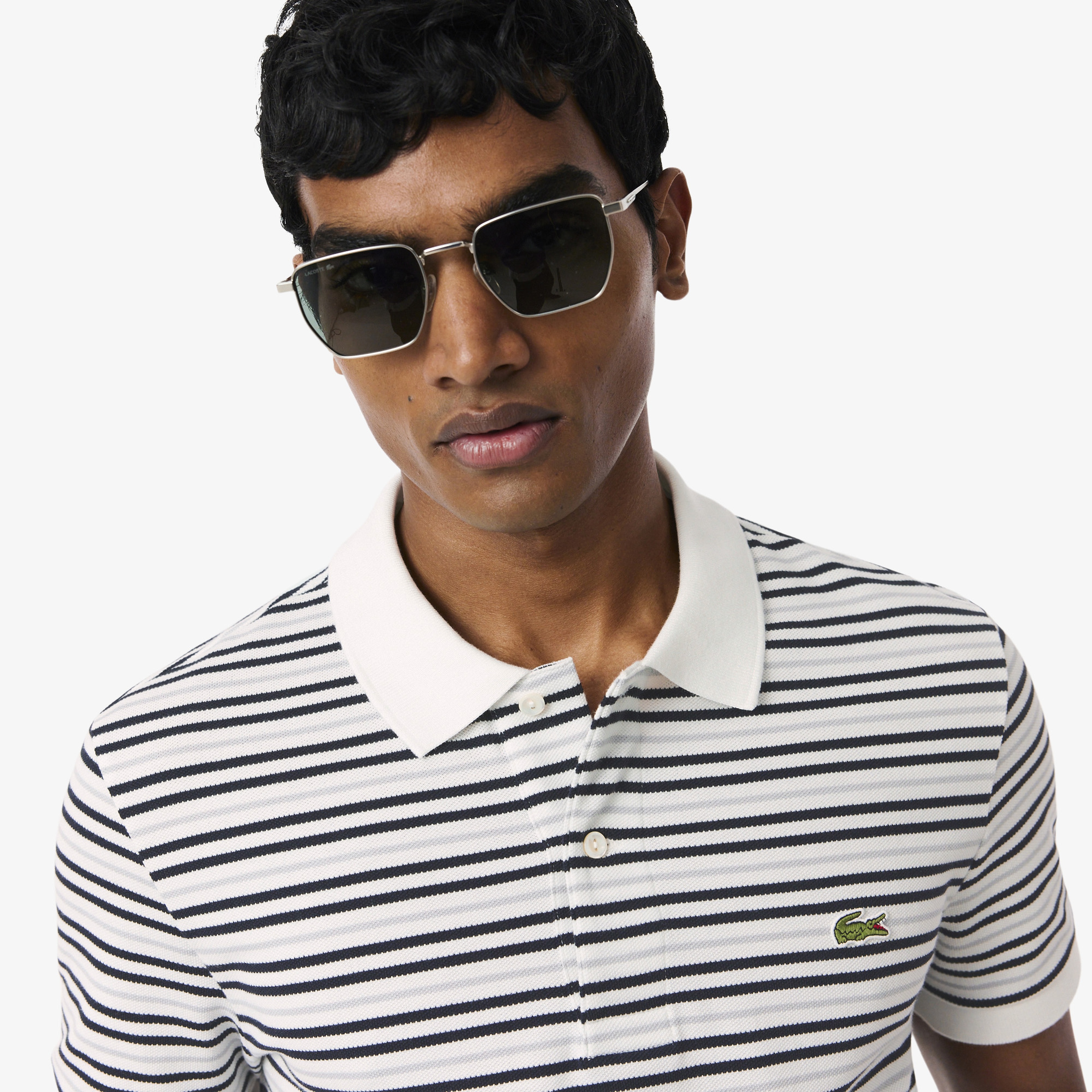 Erkek Classic Fit Çizgili Gri Polo