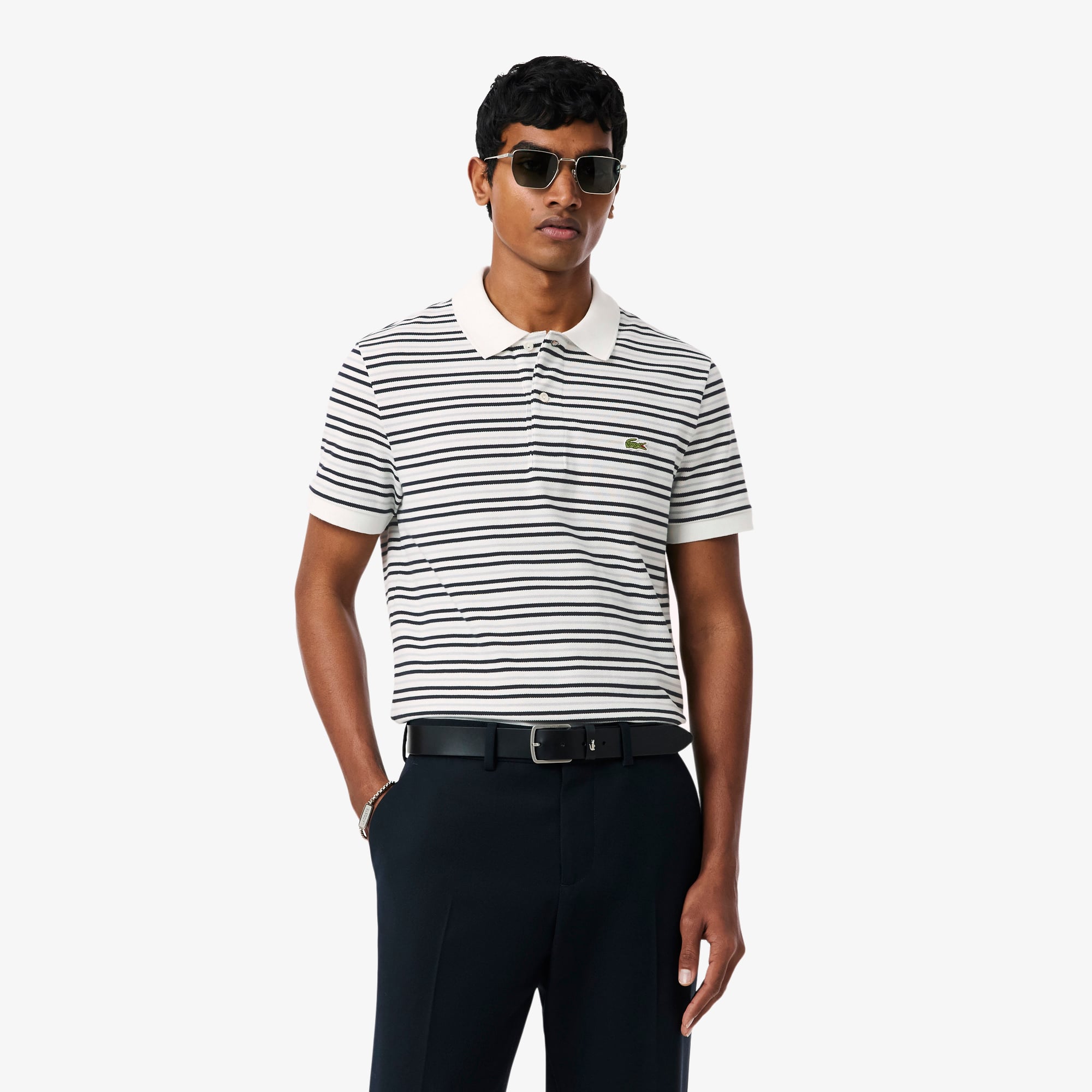 Lacoste Erkek Classic Fit Çizgili Gri Polo