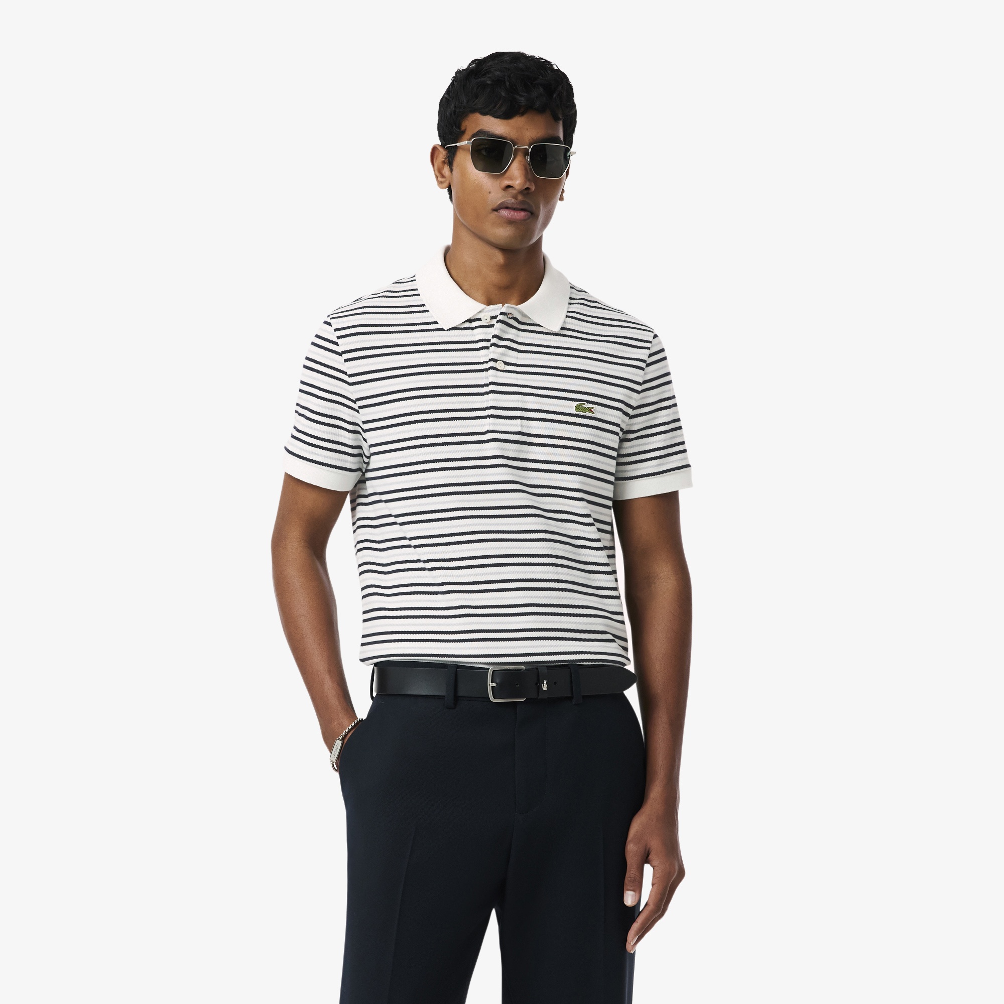 Erkek Classic Fit Çizgili Gri Polo
