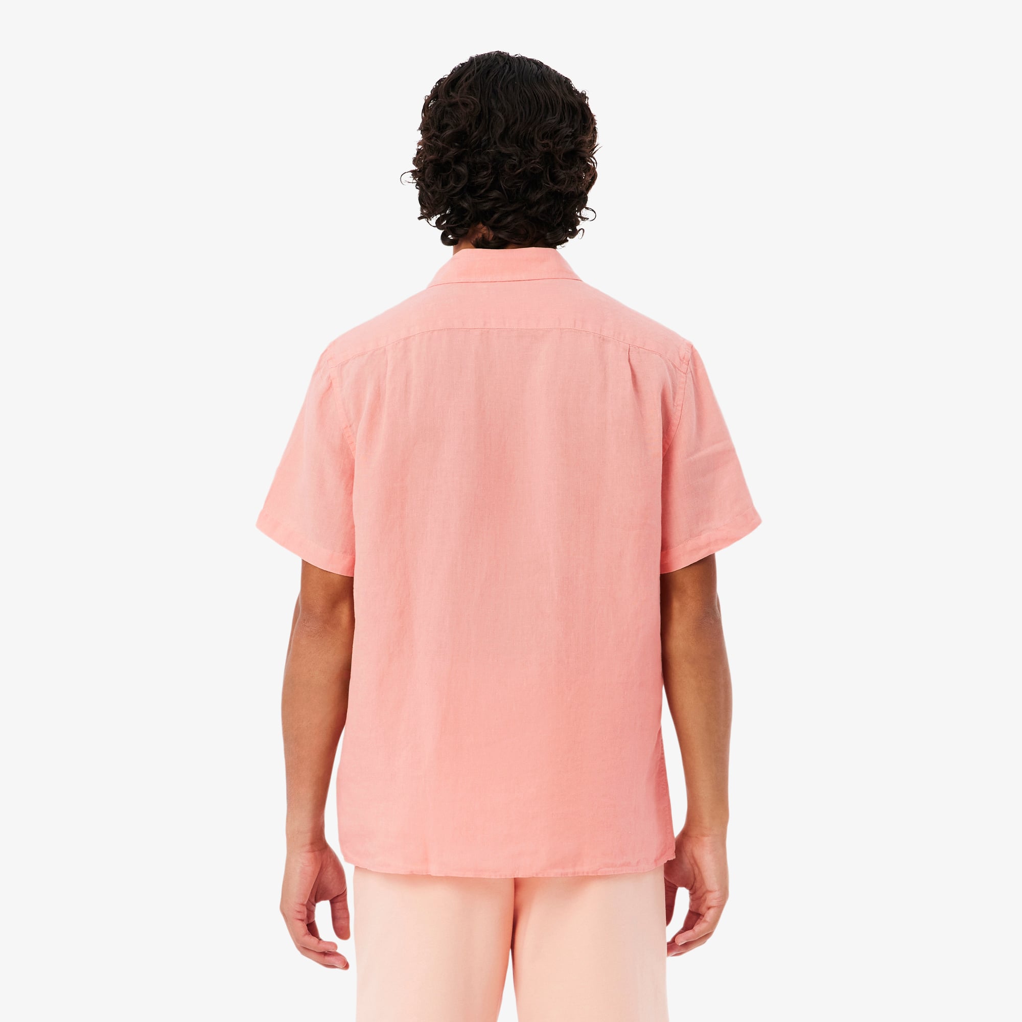 Lacoste Erkek Regular Fit Kısa Kollu Düğmeli Yaka Keten Pembe Gömlek görsel 3