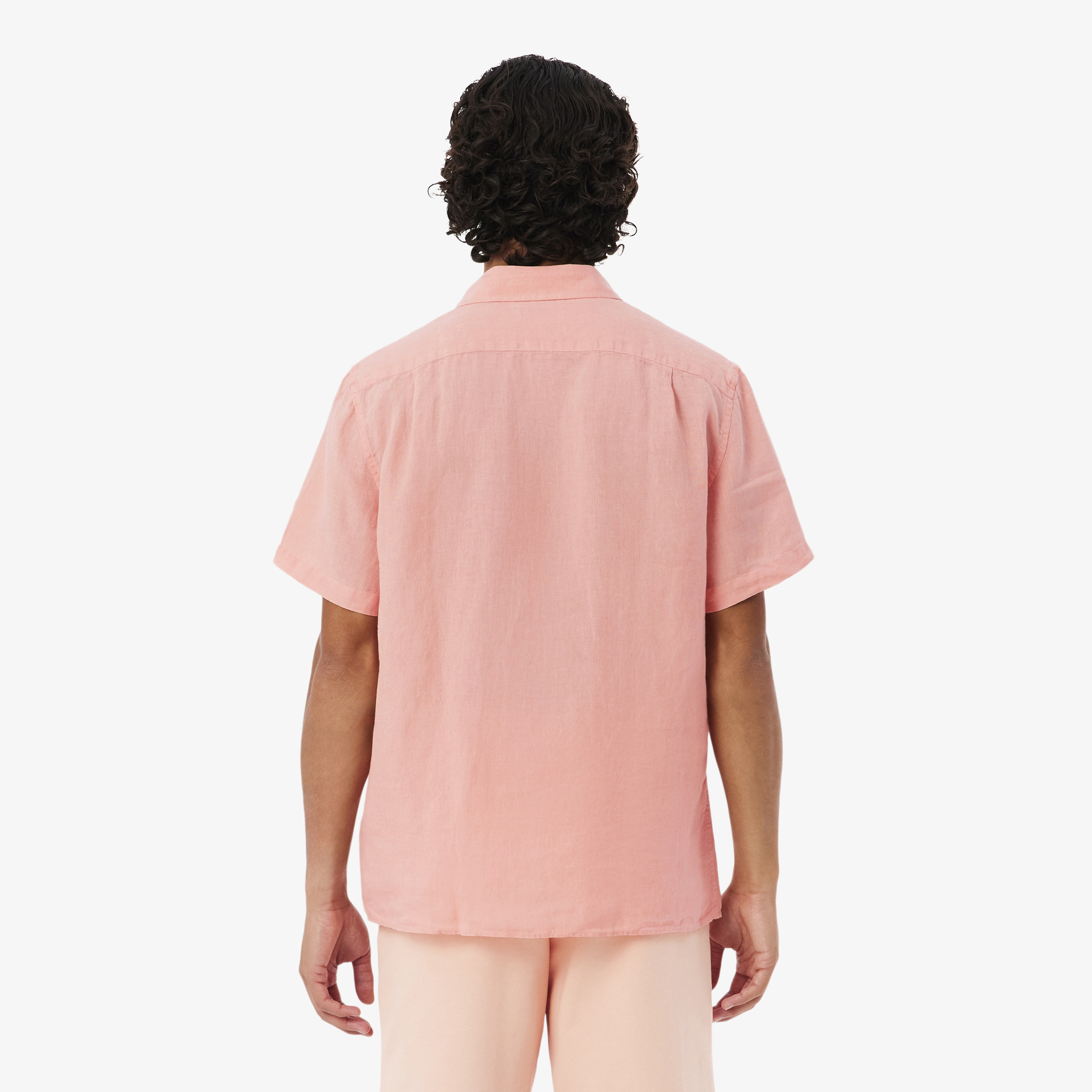 Erkek Regular Fit Kısa Kollu Düğmeli Yaka Keten Pembe Gömlek