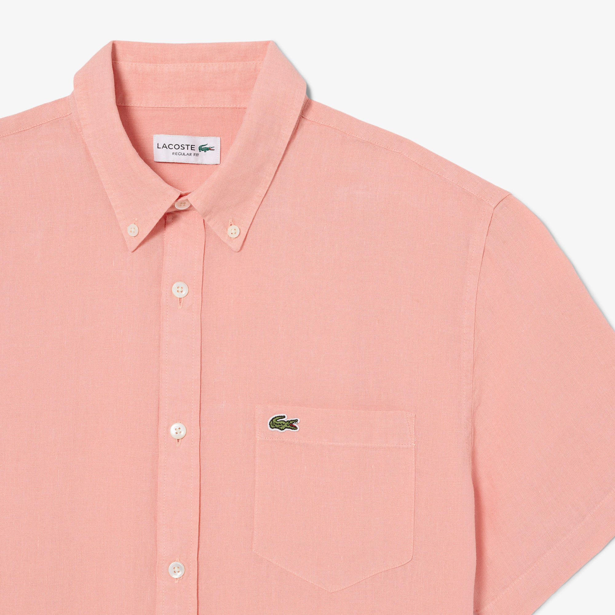 Lacoste Erkek Regular Fit Kısa Kollu Düğmeli Yaka Keten Pembe Gömlek görsel 6