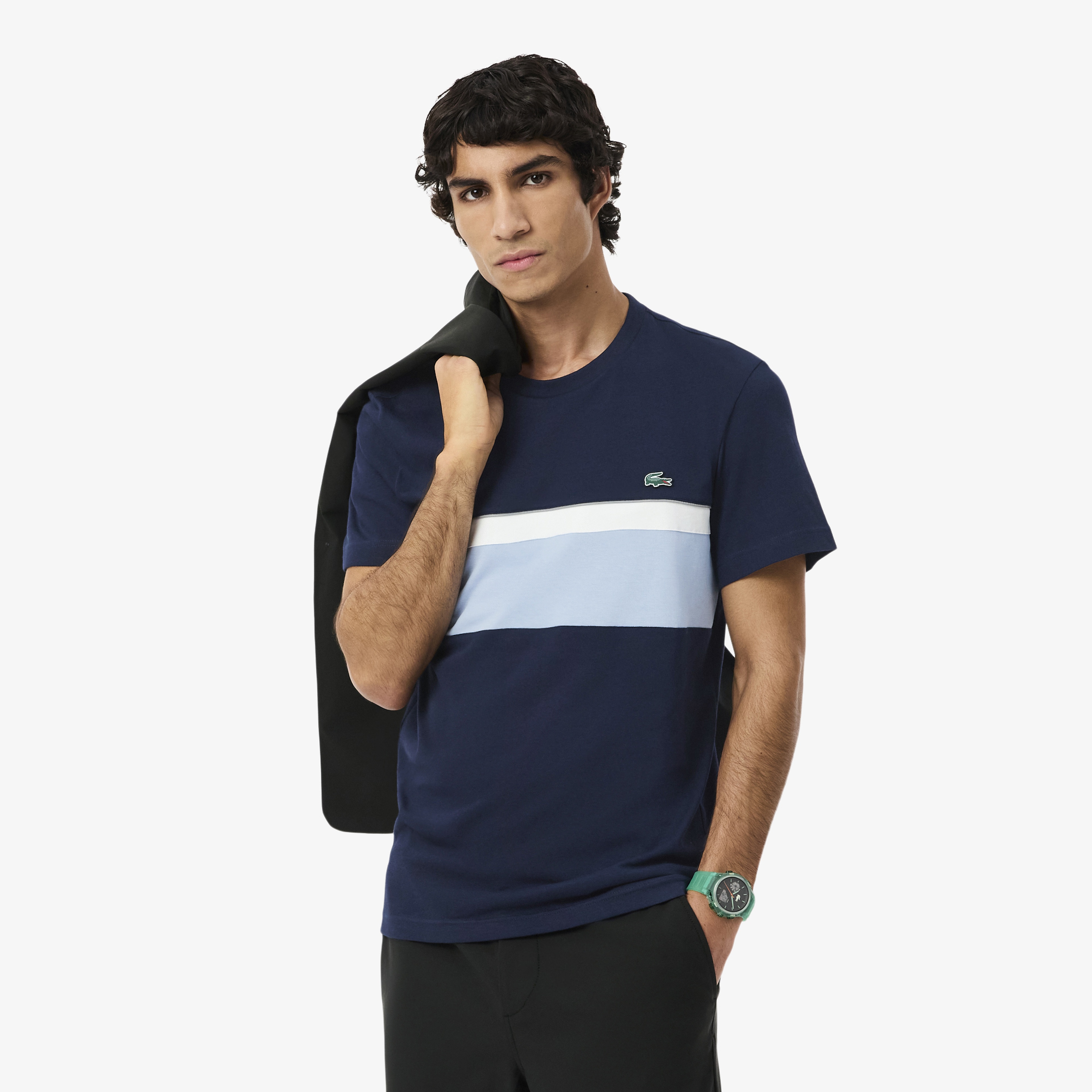 Erkek Regular Fit Bisiklet Yaka Renk Bloklu Lacivert T-Shirt