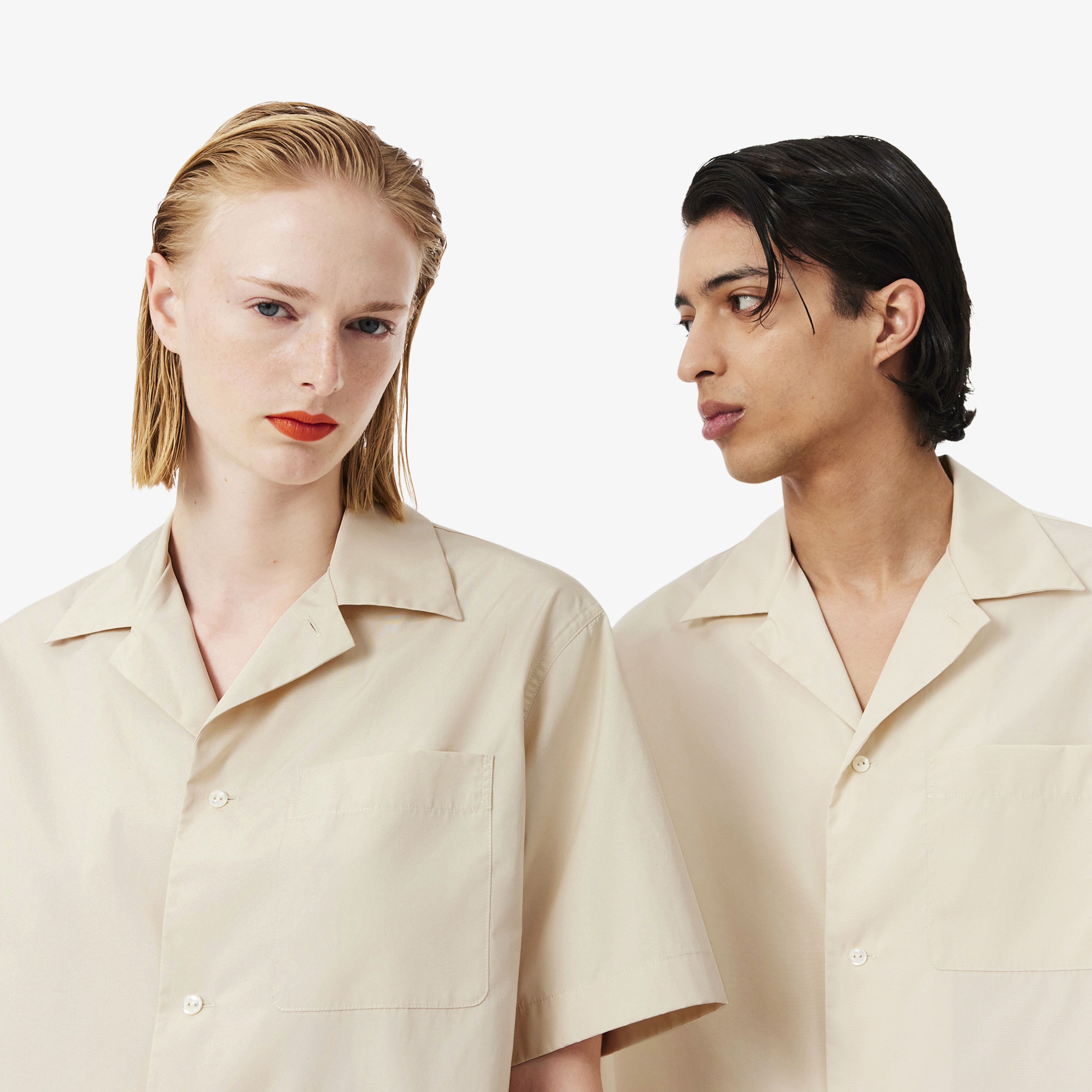 SS26 RUNWAY Unisex Relaxed Fit Kısa Kollu Bej Gömlek