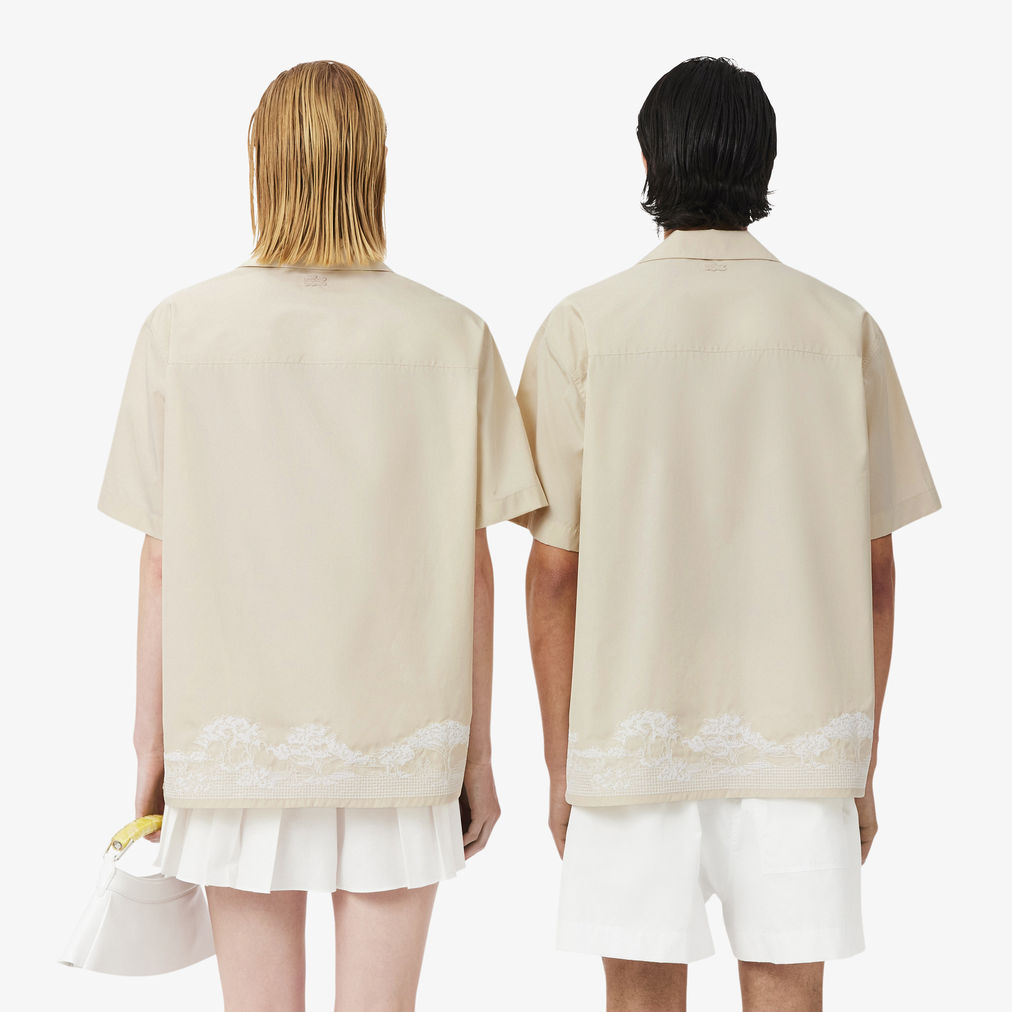 Lacoste SS26 RUNWAY Unisex Relaxed Fit Kısa Kollu Desenli Bej Gömlek görsel 3