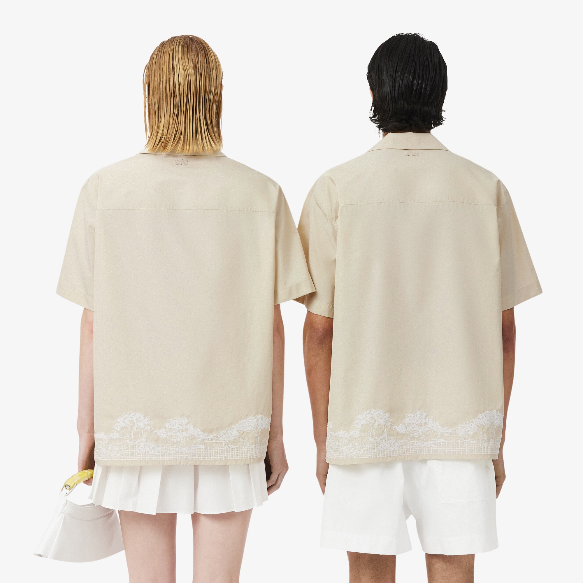 SS26 RUNWAY Unisex Relaxed Fit Kısa Kollu Desenli Bej Gömlek