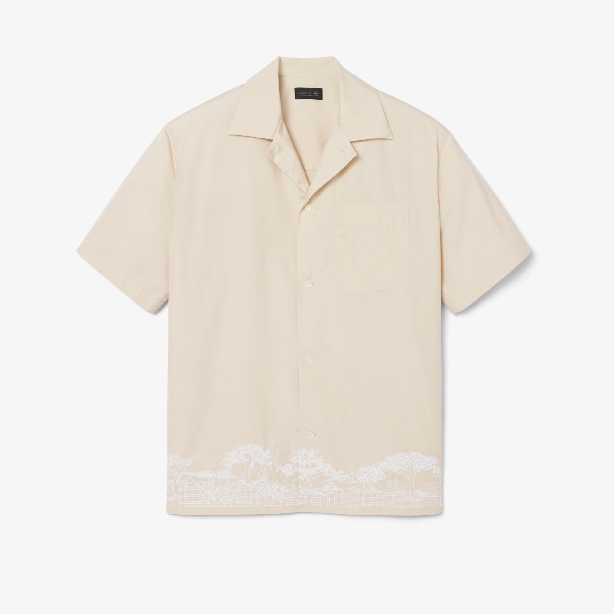 Lacoste SS26 RUNWAY Unisex Relaxed Fit Kısa Kollu Desenli Bej Gömlek görsel 5