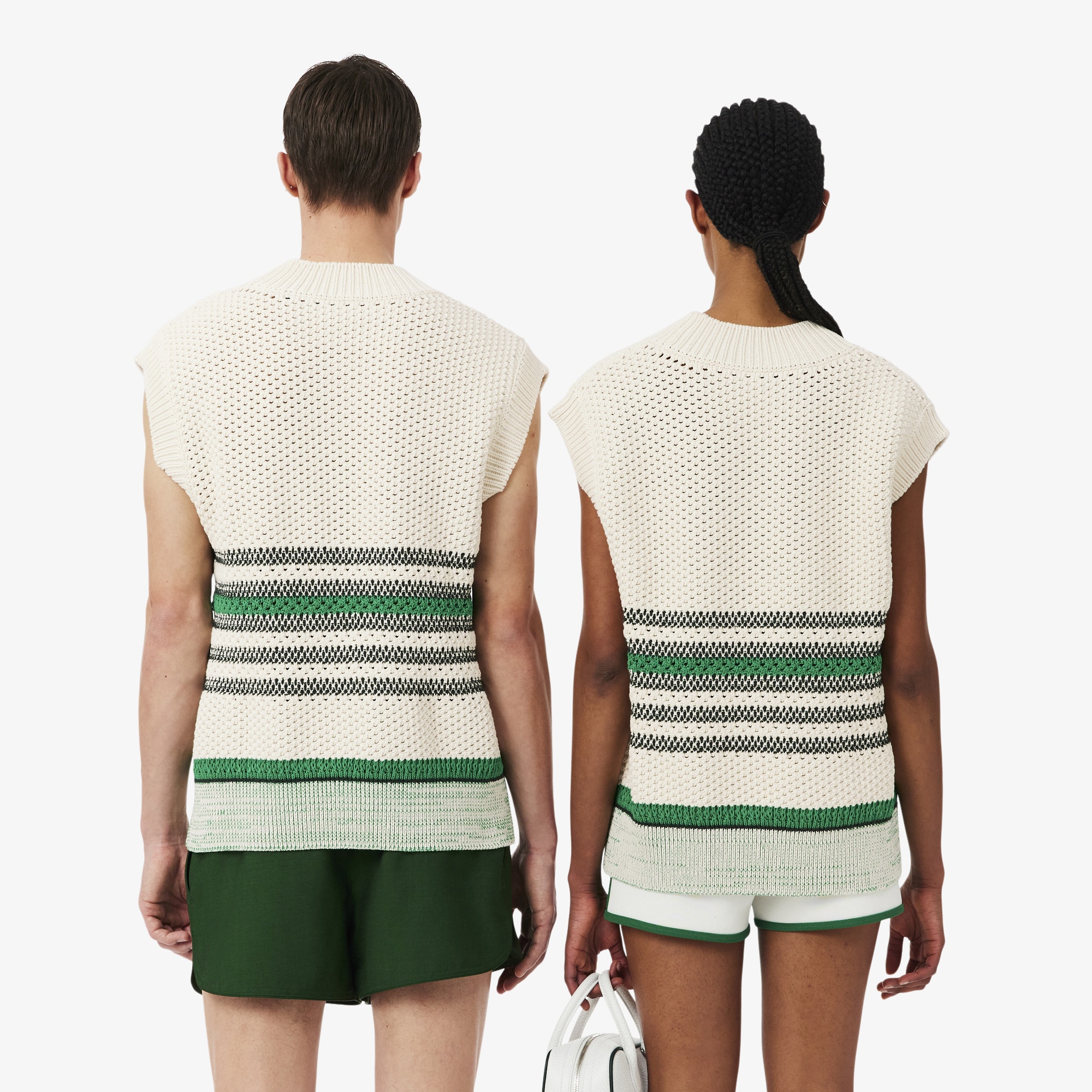 SS26 RUNWAY Unisex Relaxed Fit V Yaka Çizgili Krem Süveter