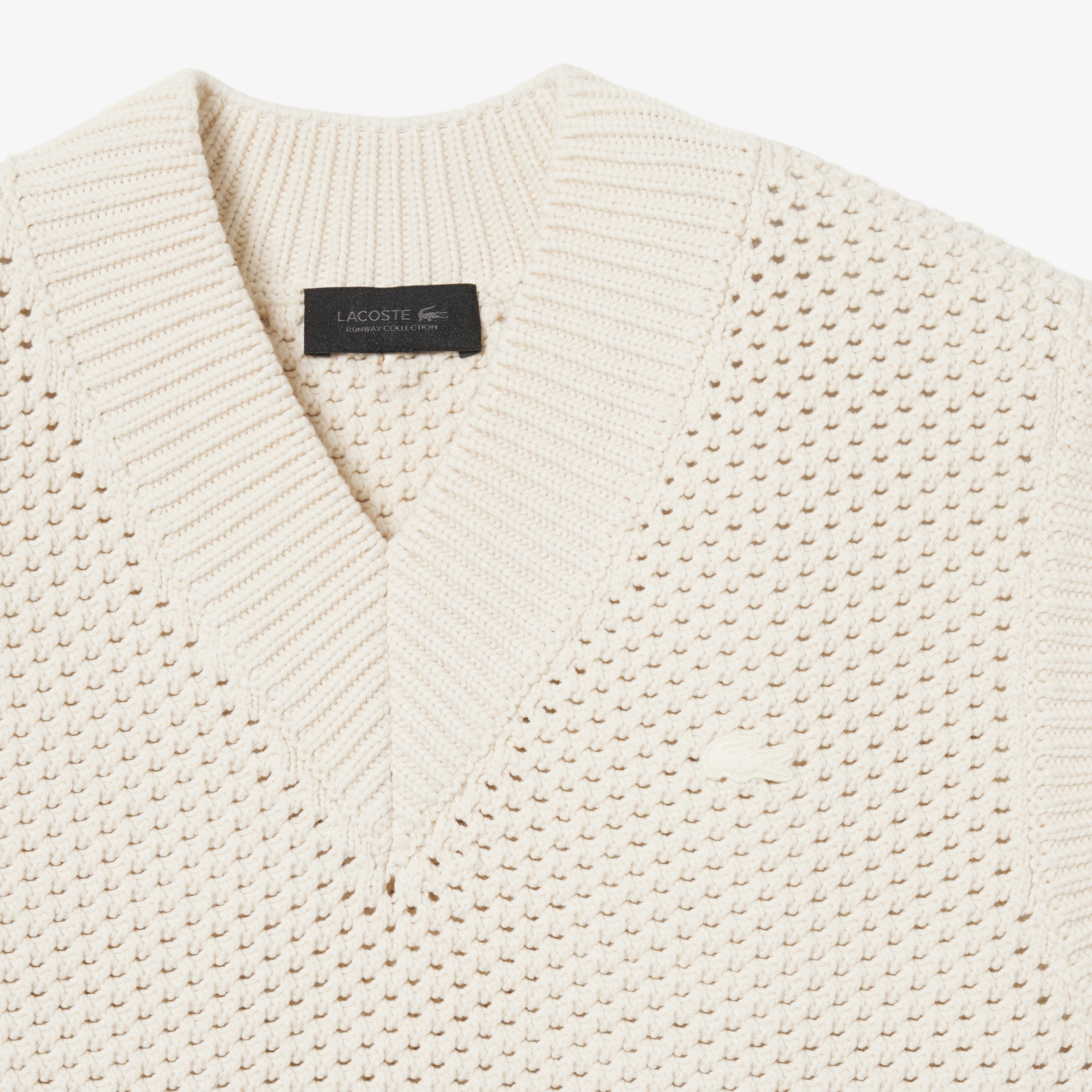 SS26 RUNWAY Unisex Relaxed Fit V Yaka Çizgili Krem Süveter