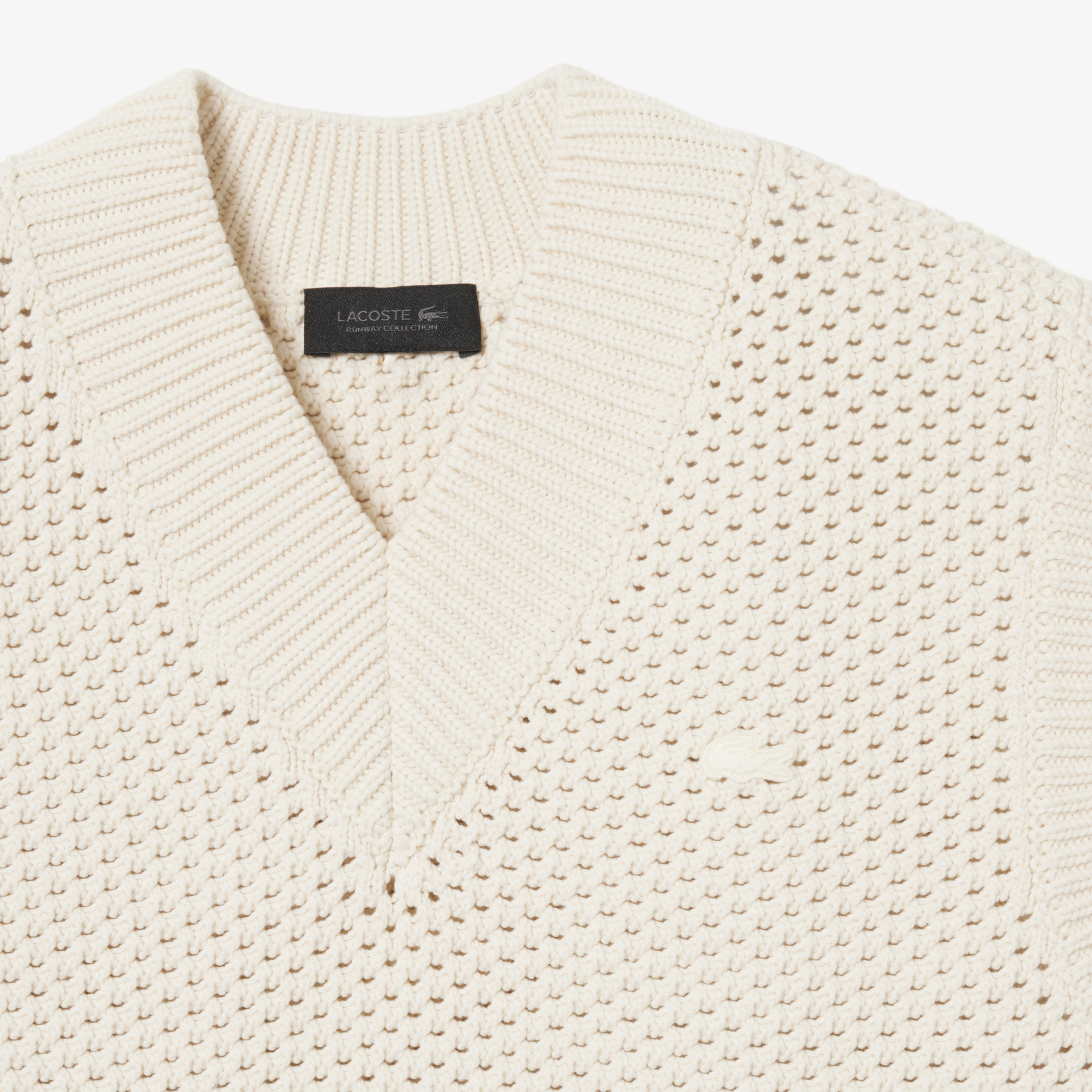 SS26 RUNWAY Unisex Relaxed Fit V Yaka Çizgili Krem Süveter