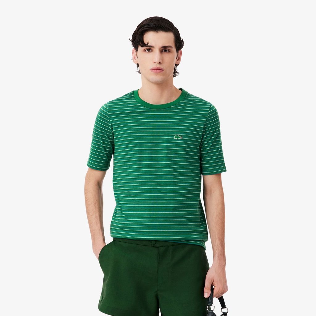 SS26 RUNWAY Erkek Slim Fit Bisiklet Yaka Çizgili Yeşil T-Shirt