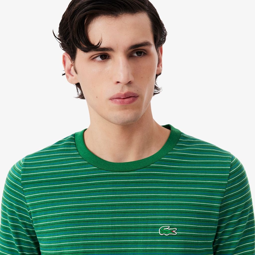 SS26 RUNWAY Erkek Slim Fit Bisiklet Yaka Çizgili Yeşil T-Shirt
