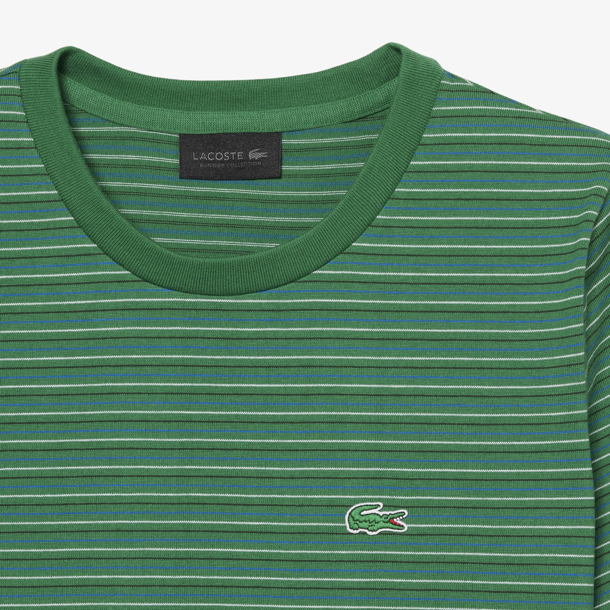 SS26 RUNWAY Erkek Slim Fit Bisiklet Yaka Çizgili Yeşil T-Shirt