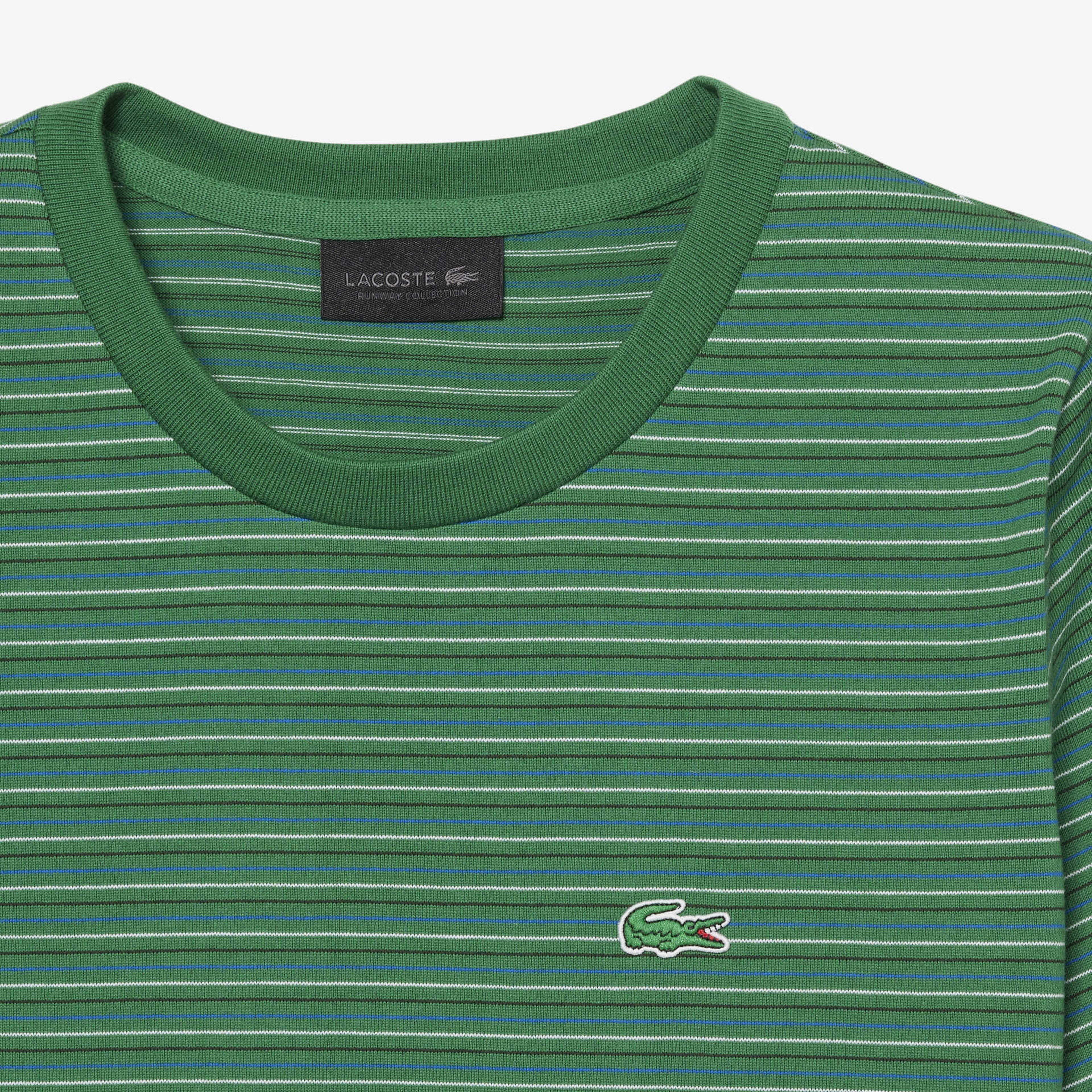 SS26 RUNWAY Erkek Slim Fit Bisiklet Yaka Çizgili Yeşil T-Shirt