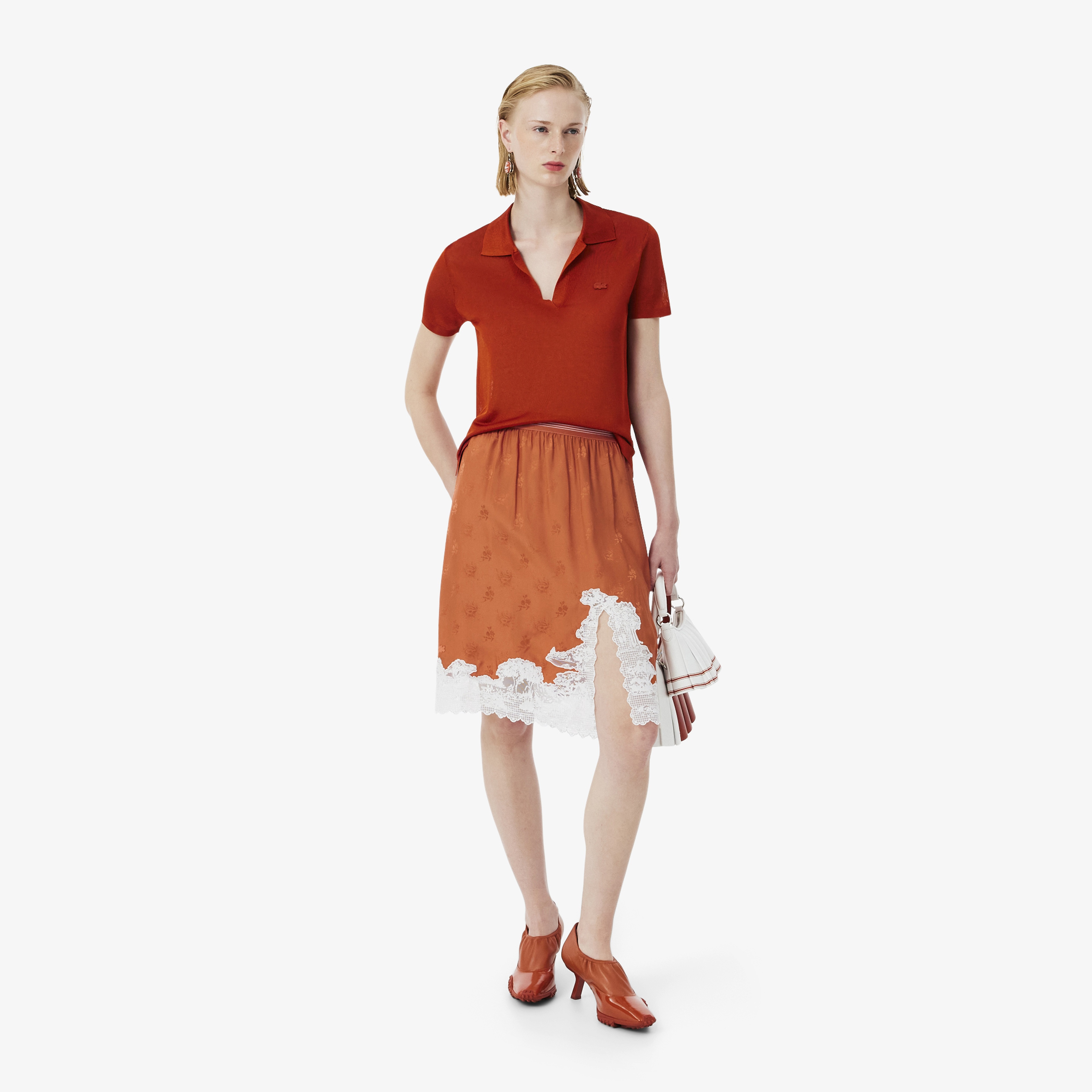 SS26 RUNWAY Kadın Desenli Turuncu Etek