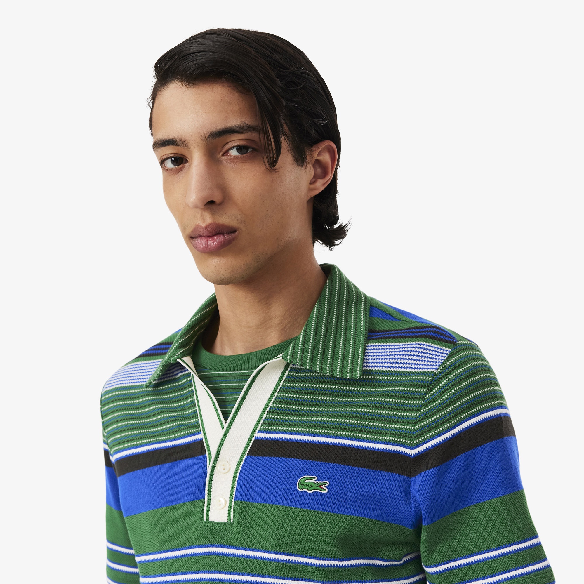 SS26 RUNWAY Erkek Çizgili Yeşil Polo