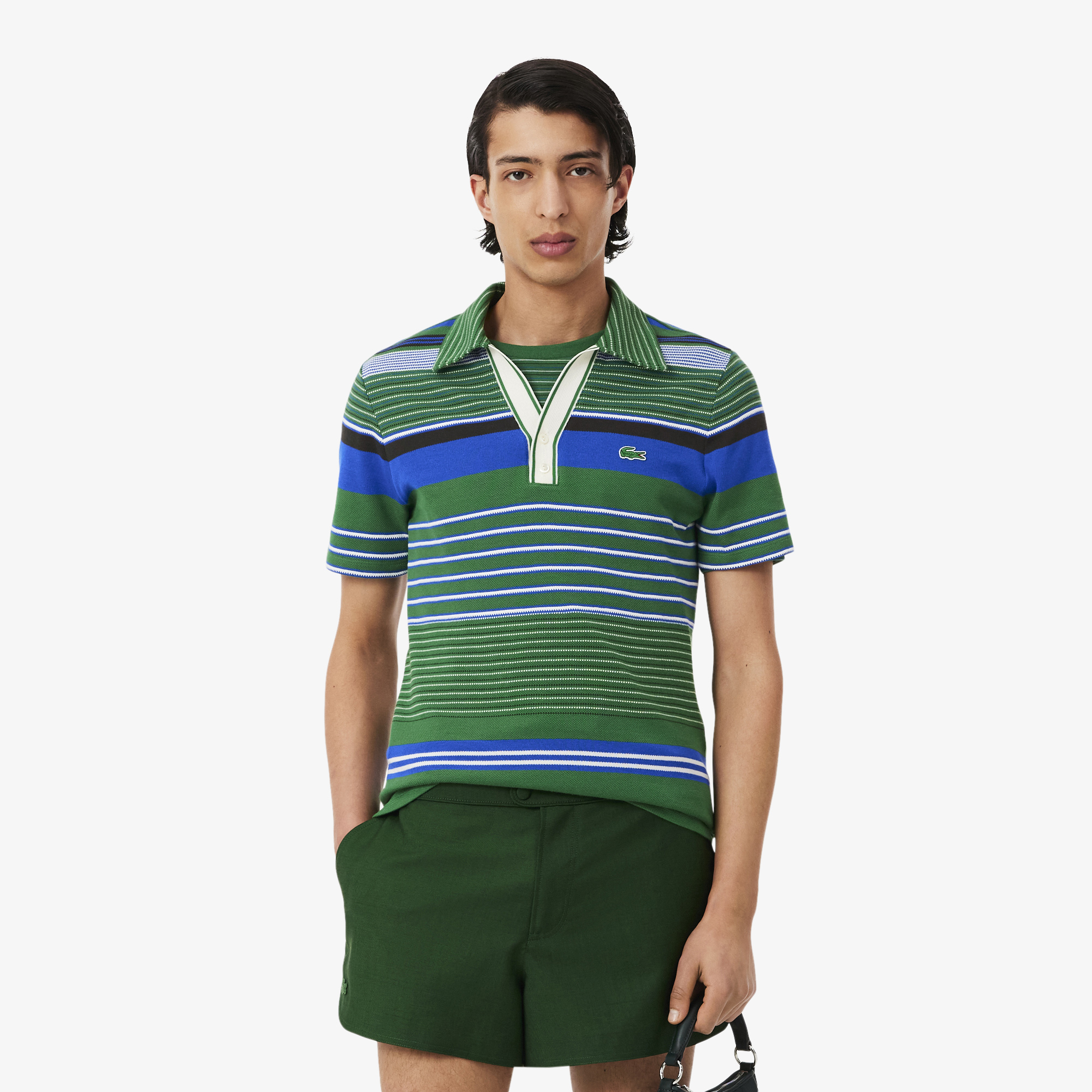 Lacoste SS26 RUNWAY Erkek Çizgili Yeşil Polo