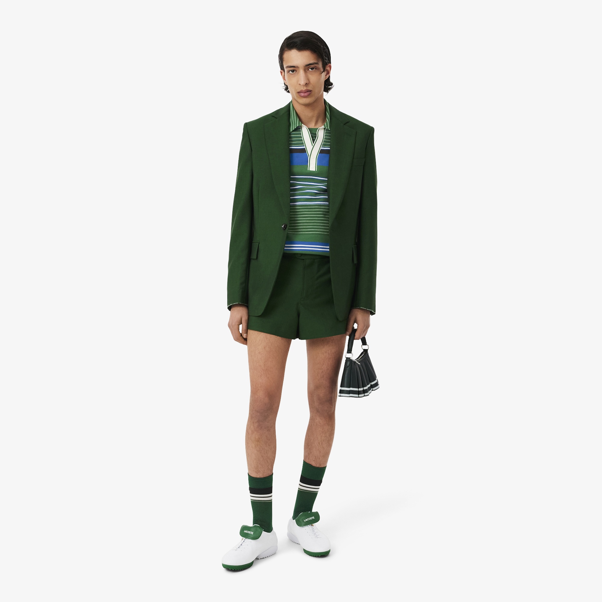 SS26 RUNWAY Erkek Çizgili Yeşil Polo