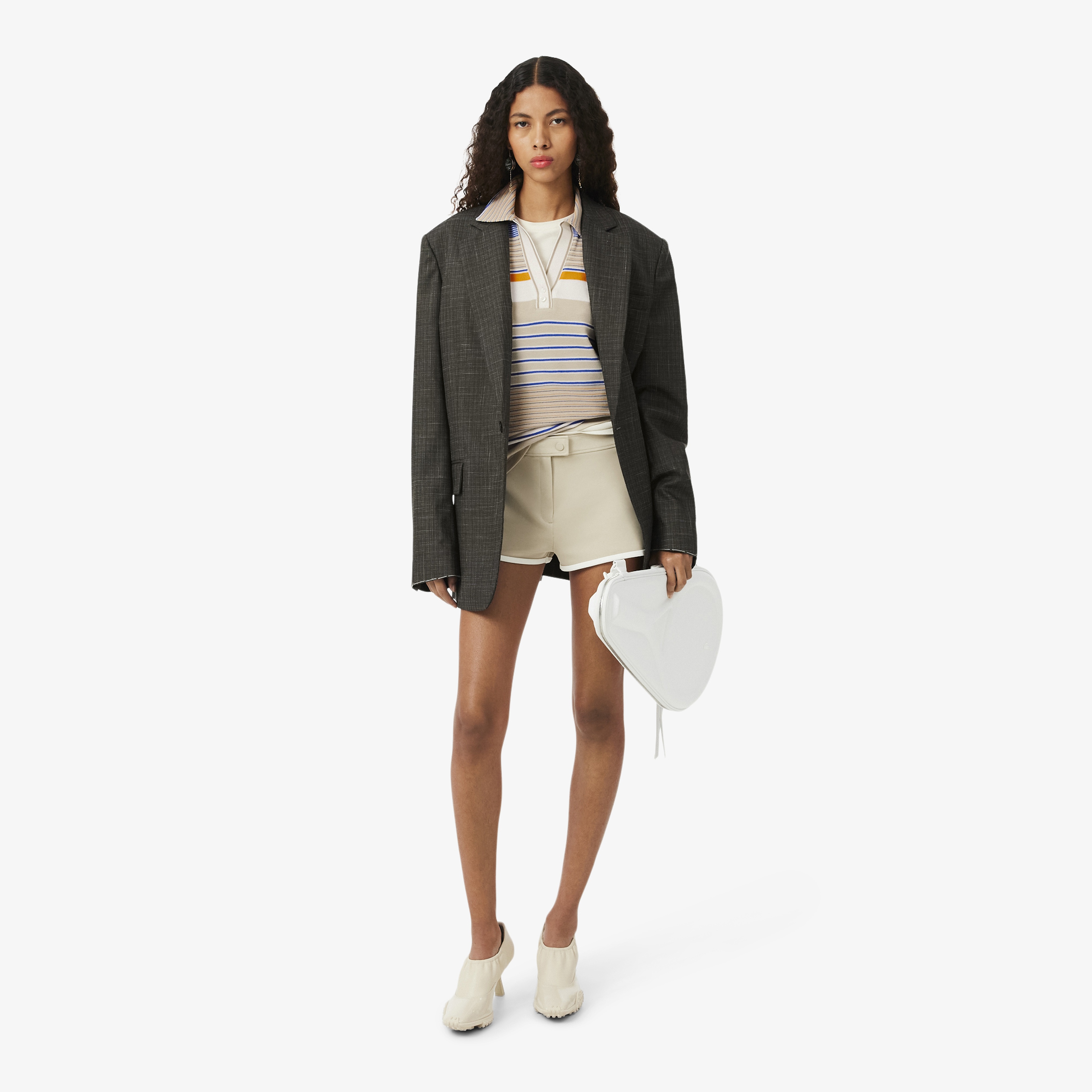 SS26 RUNWAY Kadın Slim Fit Çizgili Bej Polo